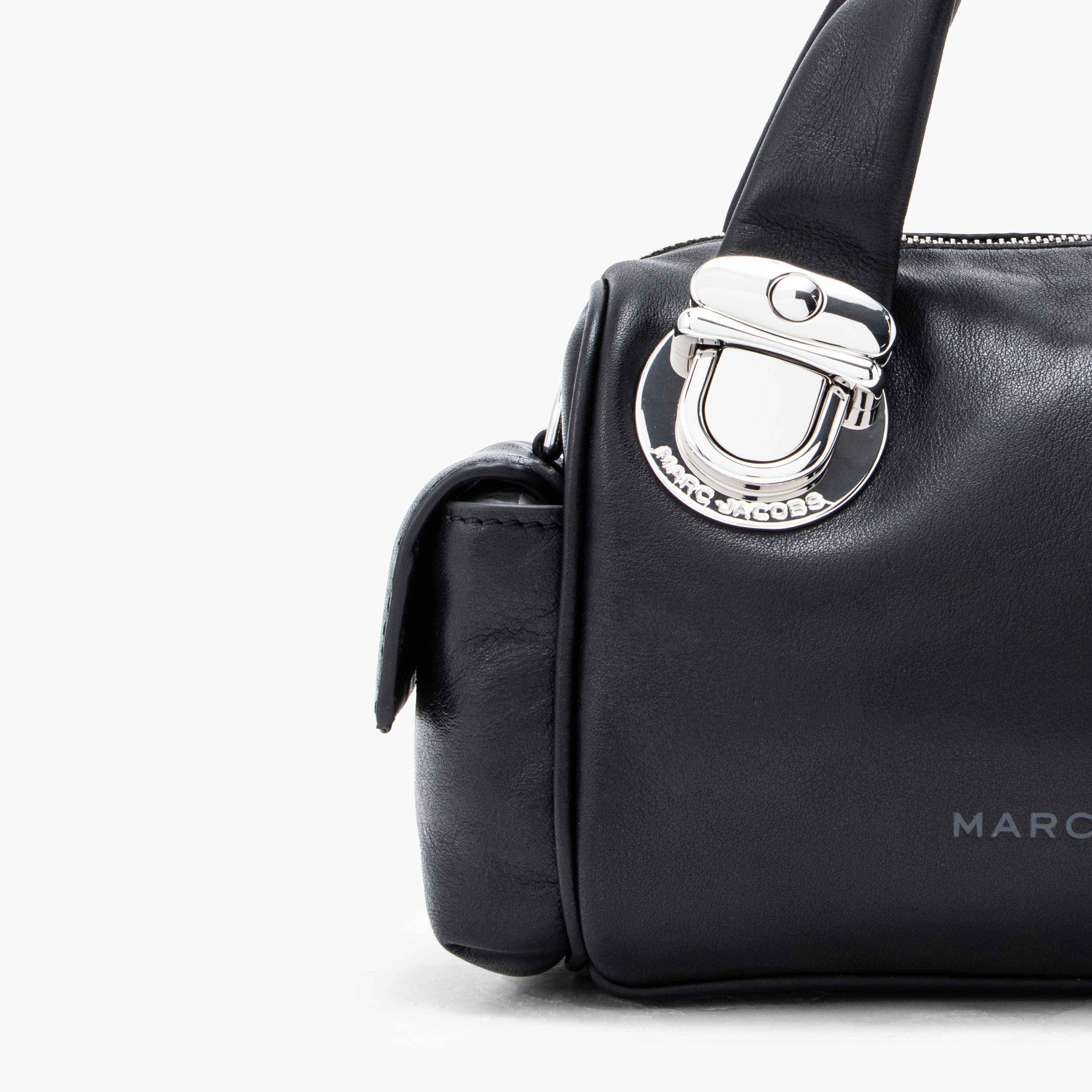 Marc Jacobs Black & Silver Pushlock Leather Small Satchel Bag Purse  & Dust Bag