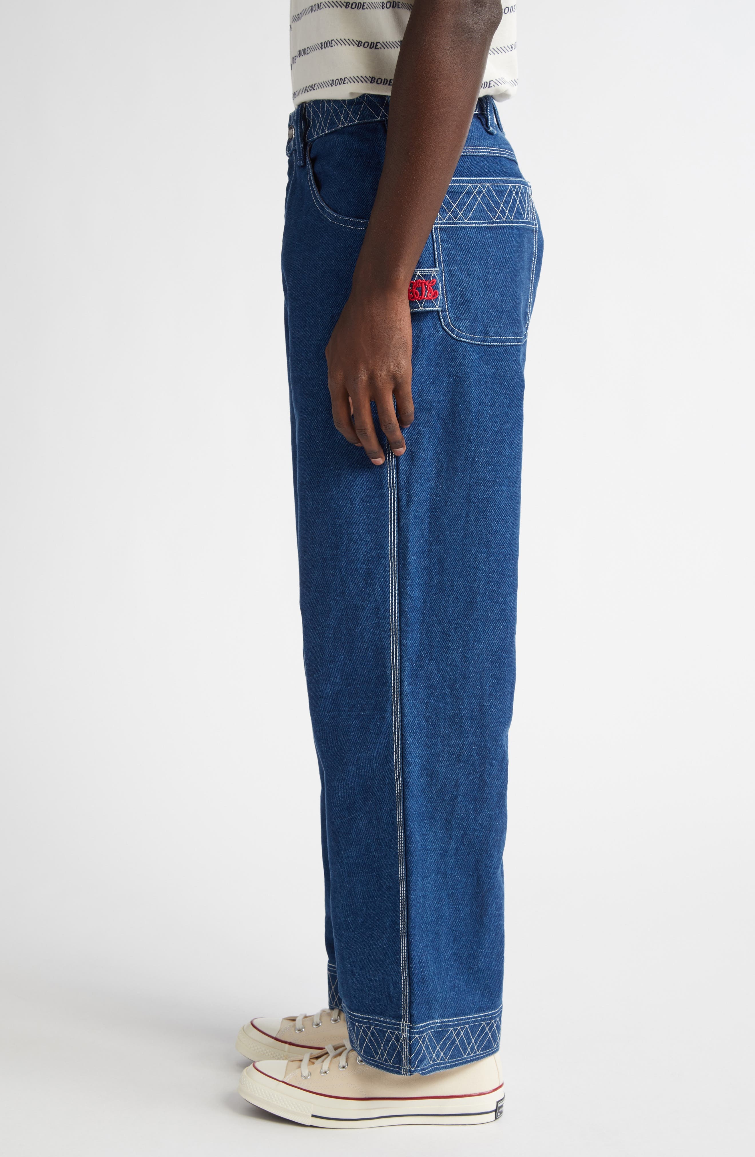 Bode Embroidered Denim Knolly Brook Trousers in Indigo at Nordstrom - 4