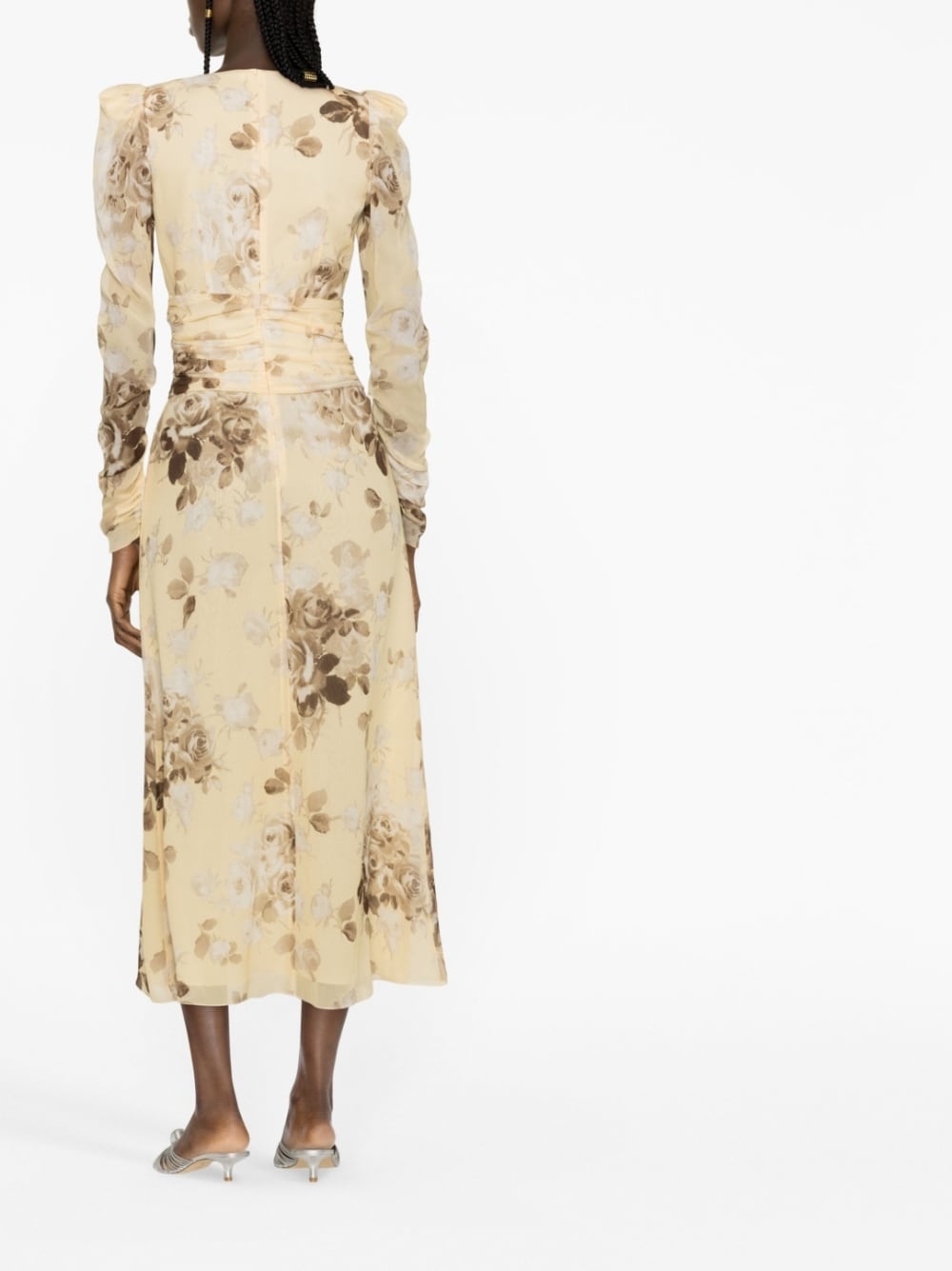 floral-print belted silk dress - 3