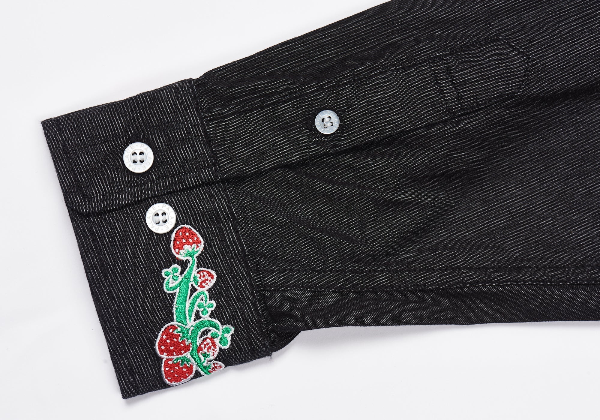 STRAWBERRY EMBROIDERY DENIM SHIRT BLACK - 5