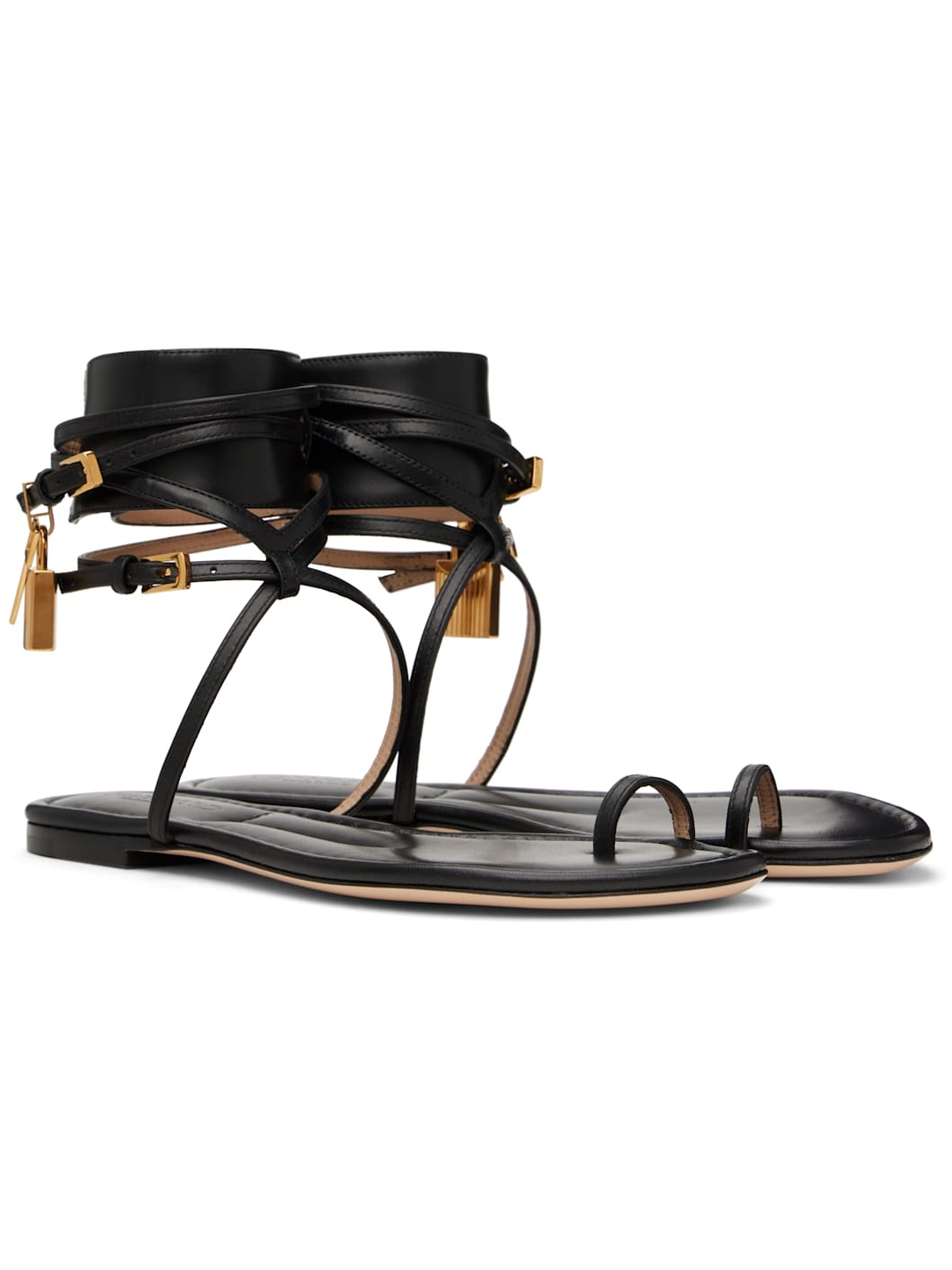 Black Soft Calf Ankle Wrap Sandals - 4