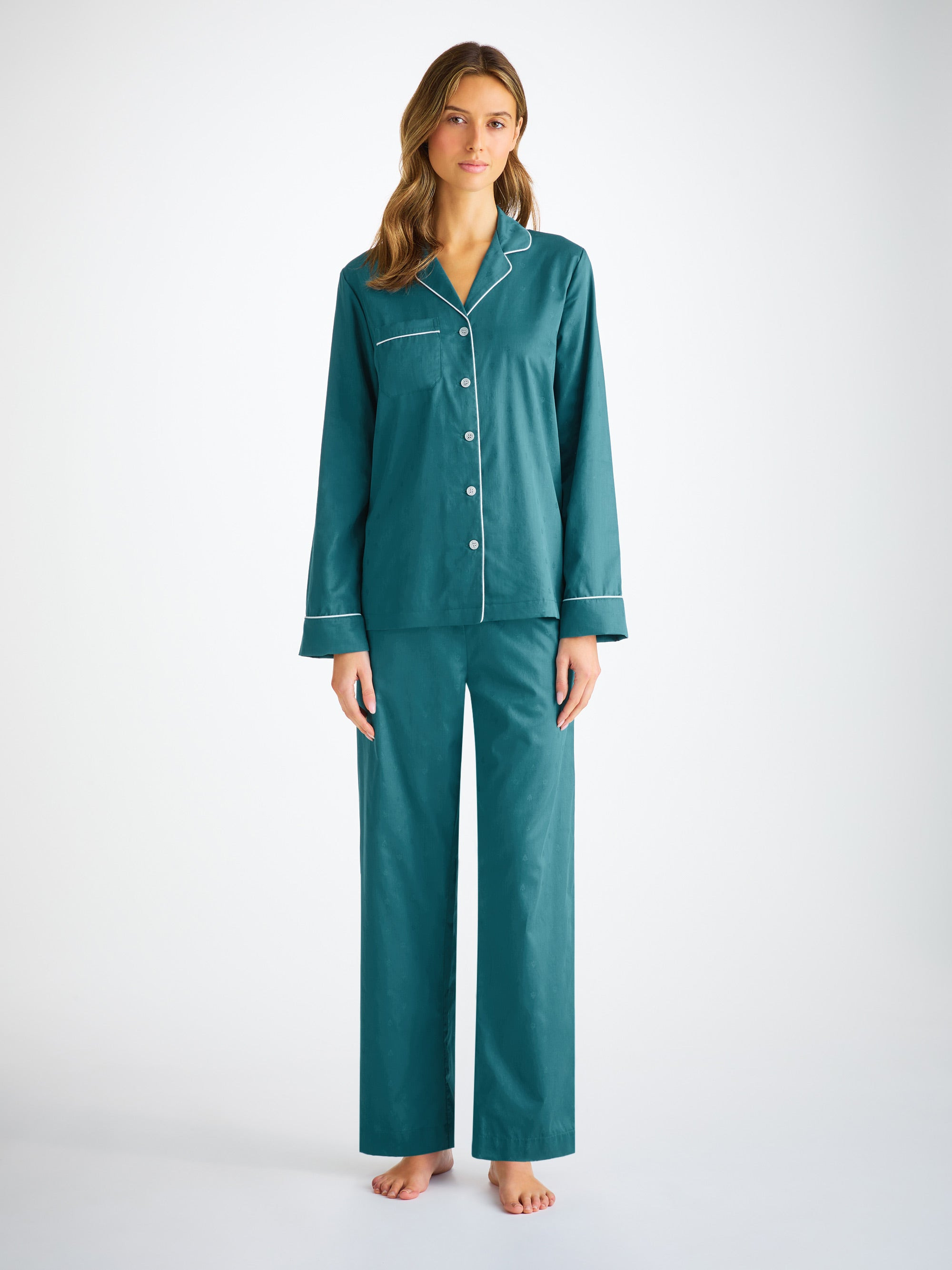Women's Pajamas Cotton Jacquard Jungle Green Paisley Motif - 2