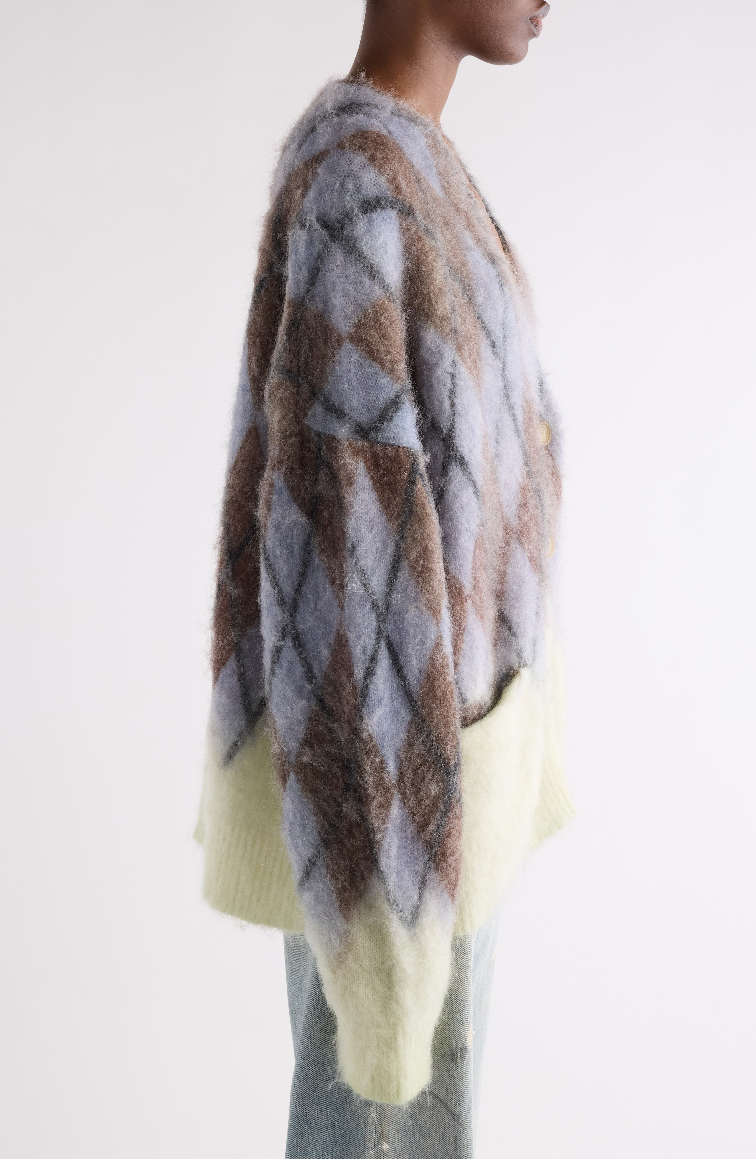 Acne Studios Katcher Argyle Mohair & Wool Blend Cardigan in Grey/Brown at Nordstrom - 4