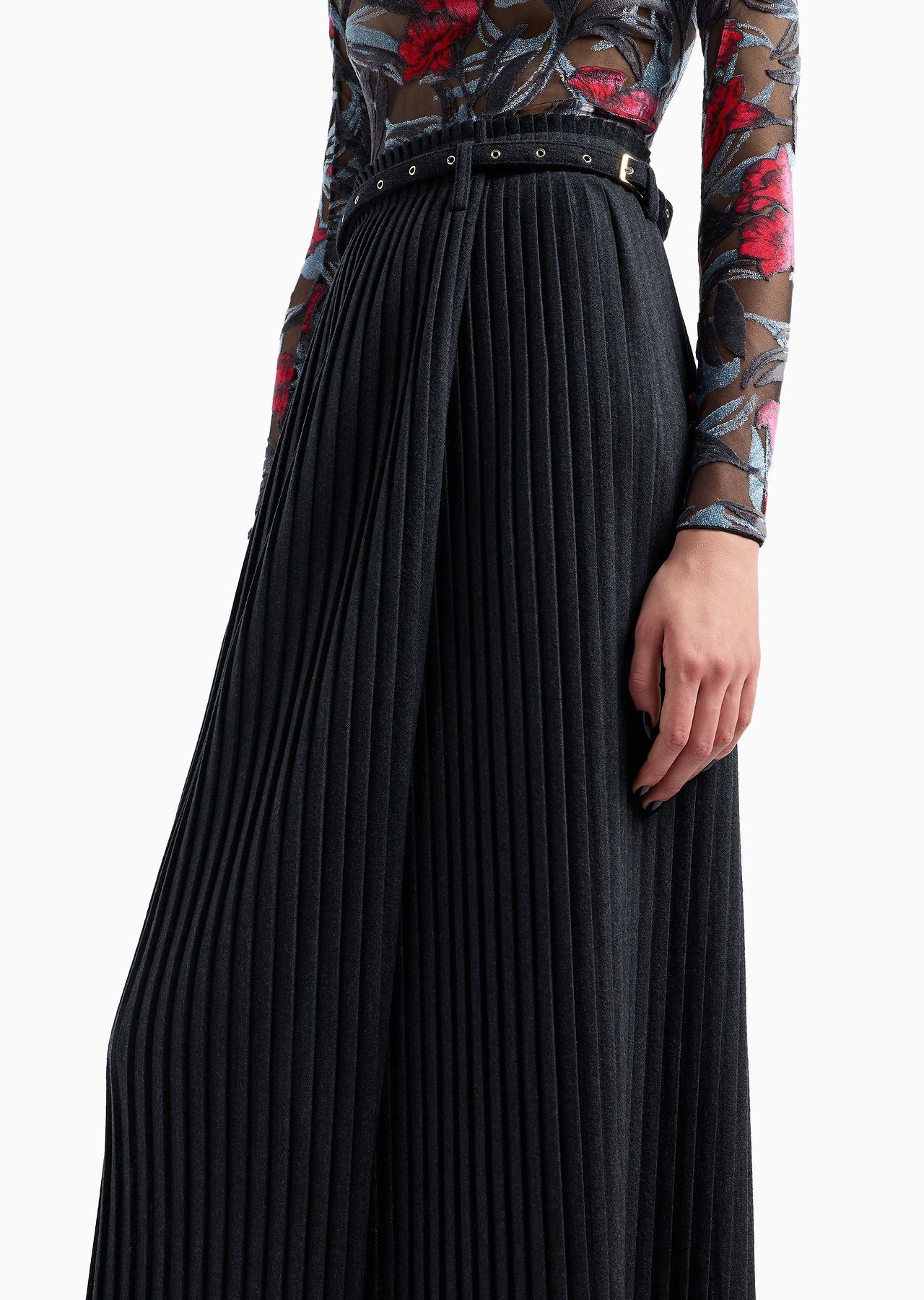 Pleated wool jersey midi skirt - 5