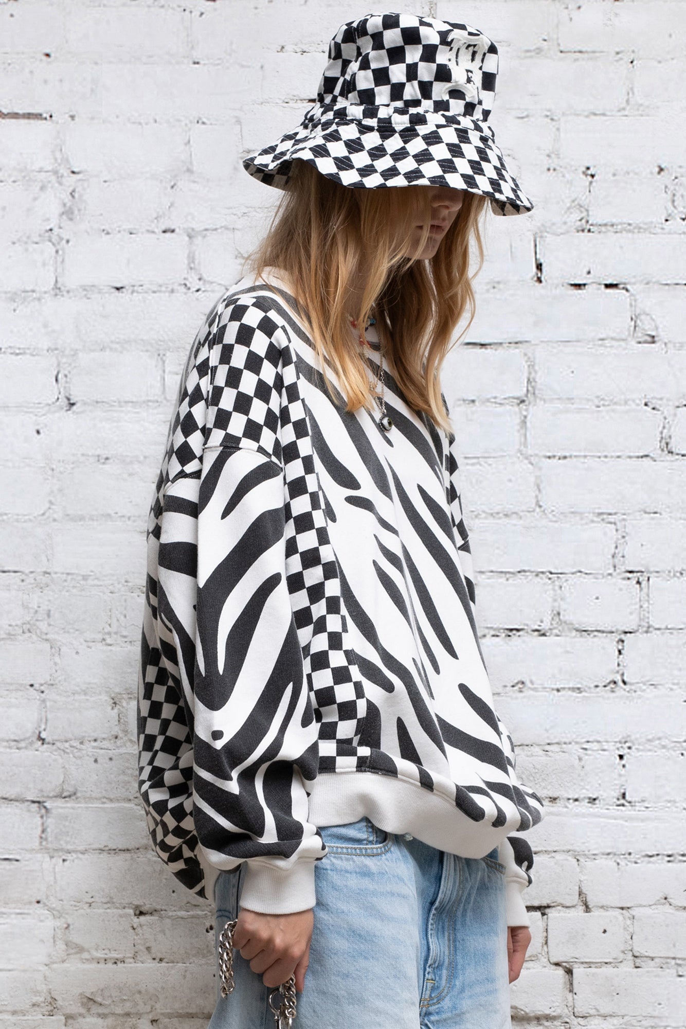 Oversized Crewneck - Black and White | R13 Denim Official Site - 2