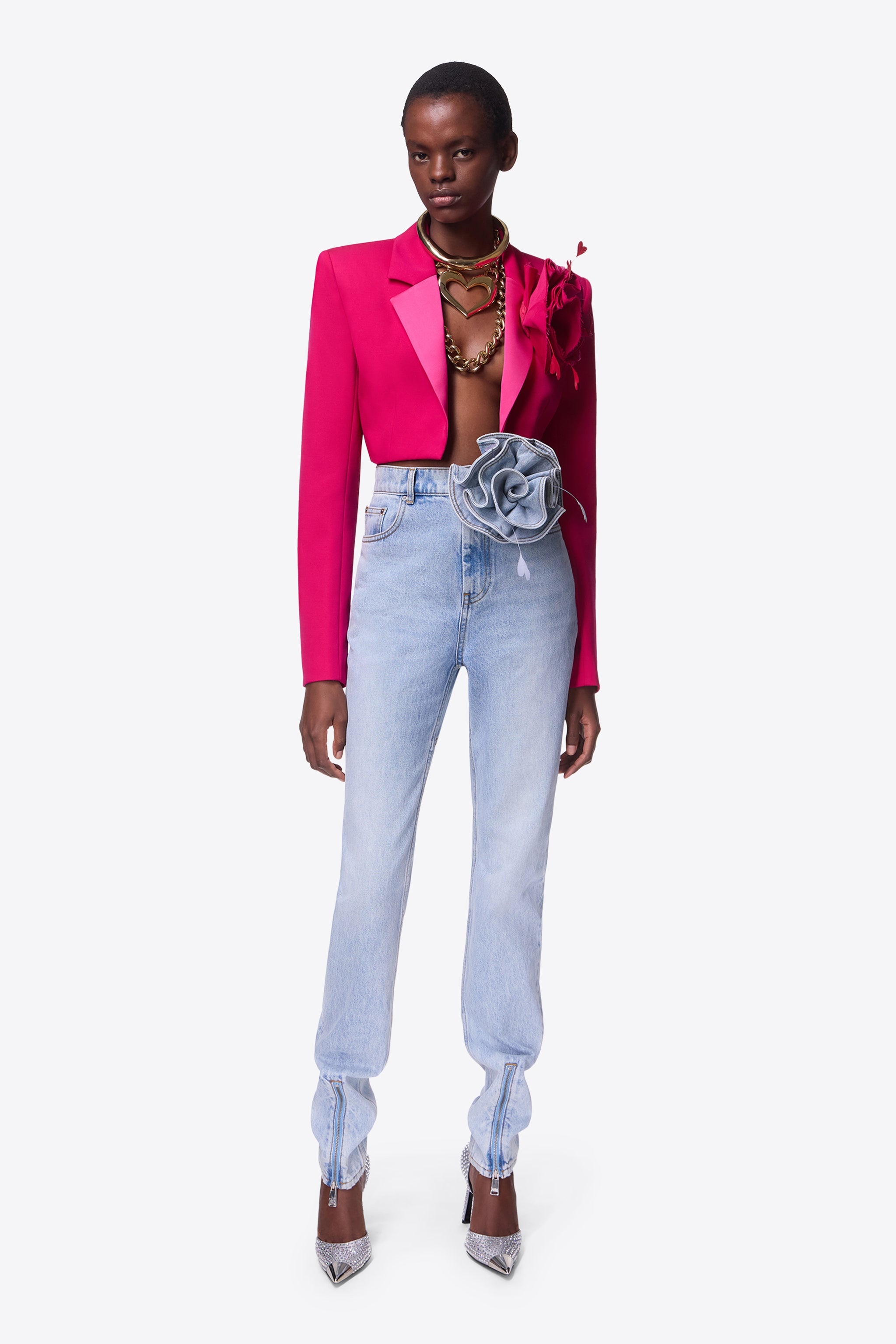 FLOWER CORSAGE ANKLE ZIP JEAN - 4