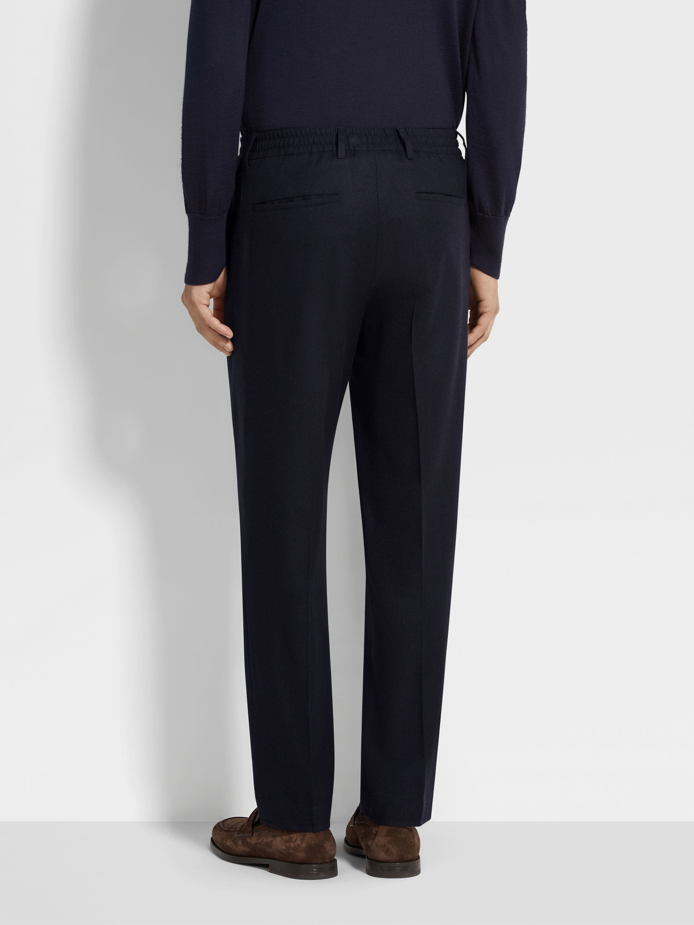NAVY BLUE 15MILMIL15 WOOL SILK AND CASHMERE PANTS - 6