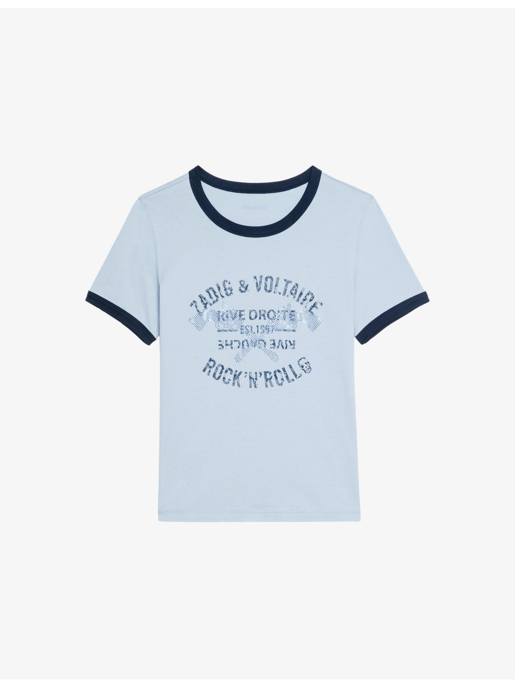 Rhinestone-Embellished Short-Sleeve Cotton T-Shirt - 1