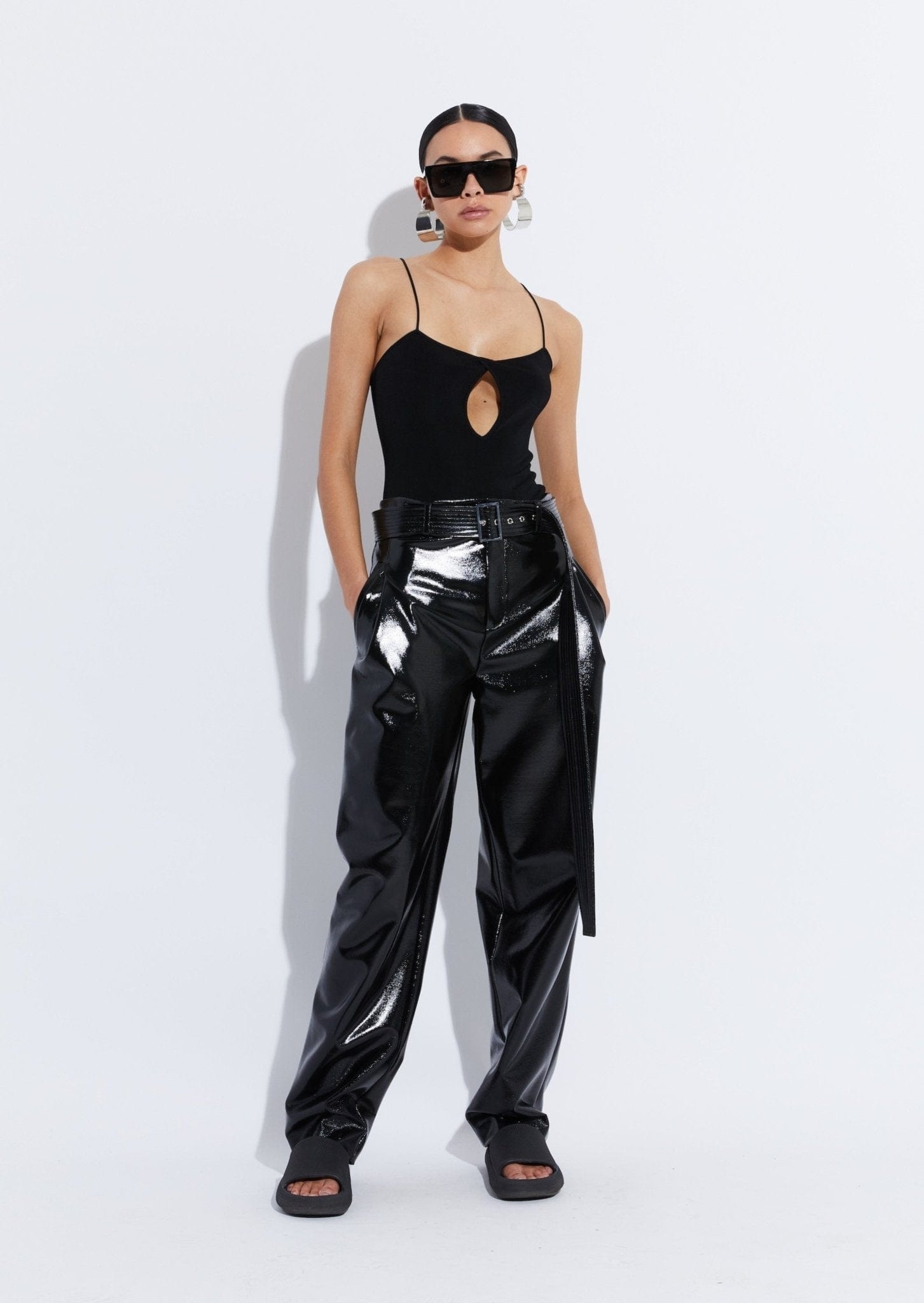 Shiny Viscose Slit Bodysuit - 2