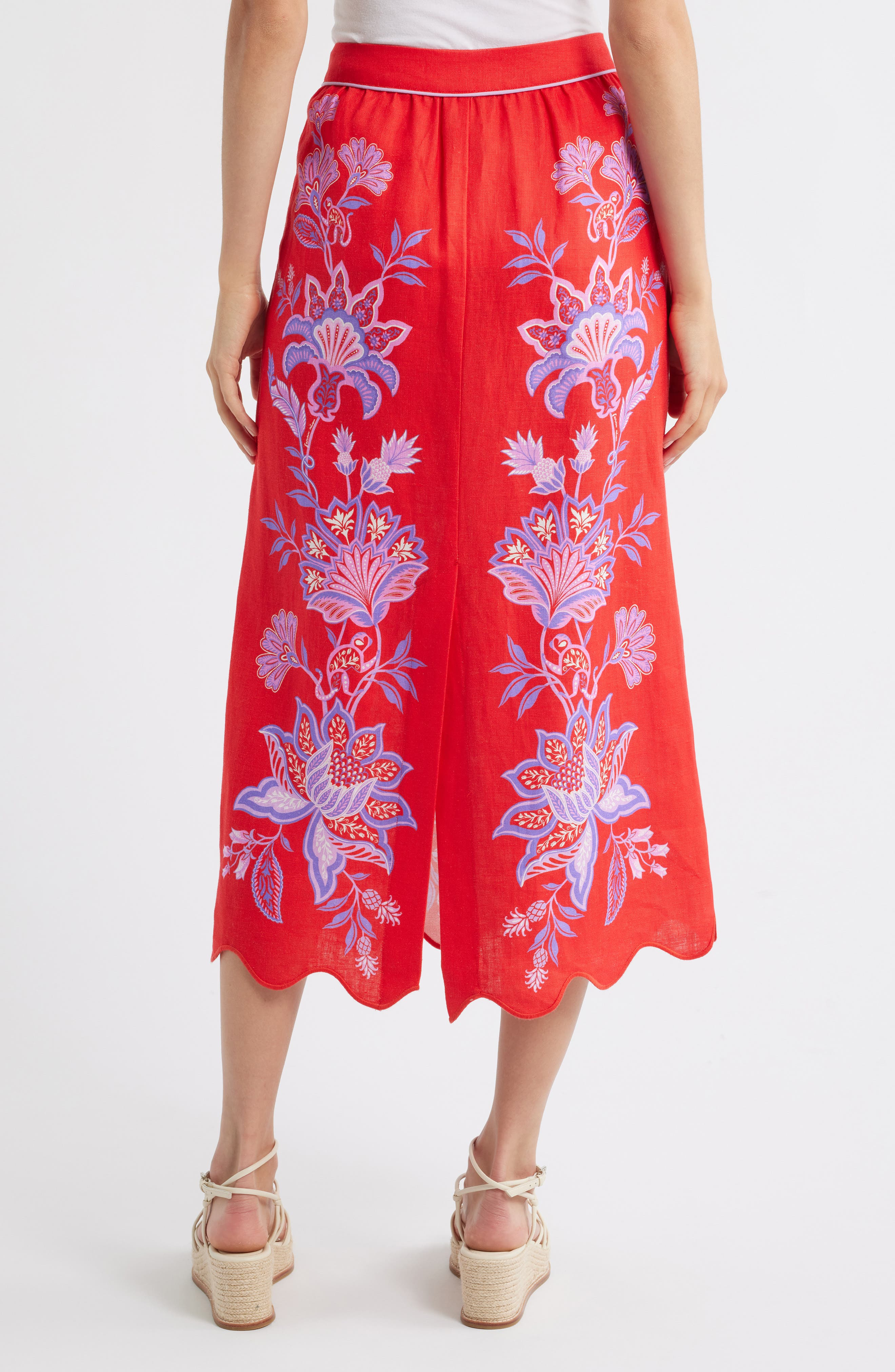 FARM Rio Porcelain Garden Floral Linen Maxi Skirt in Red at Nordstrom - 2