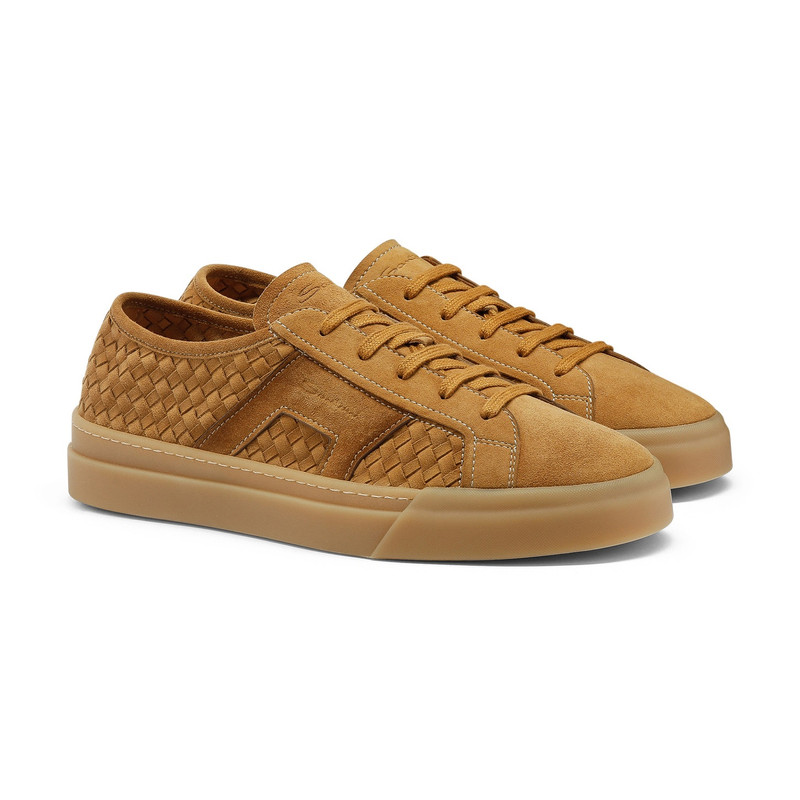 Men's light brown woven suede Double Buckle Sneaker 3