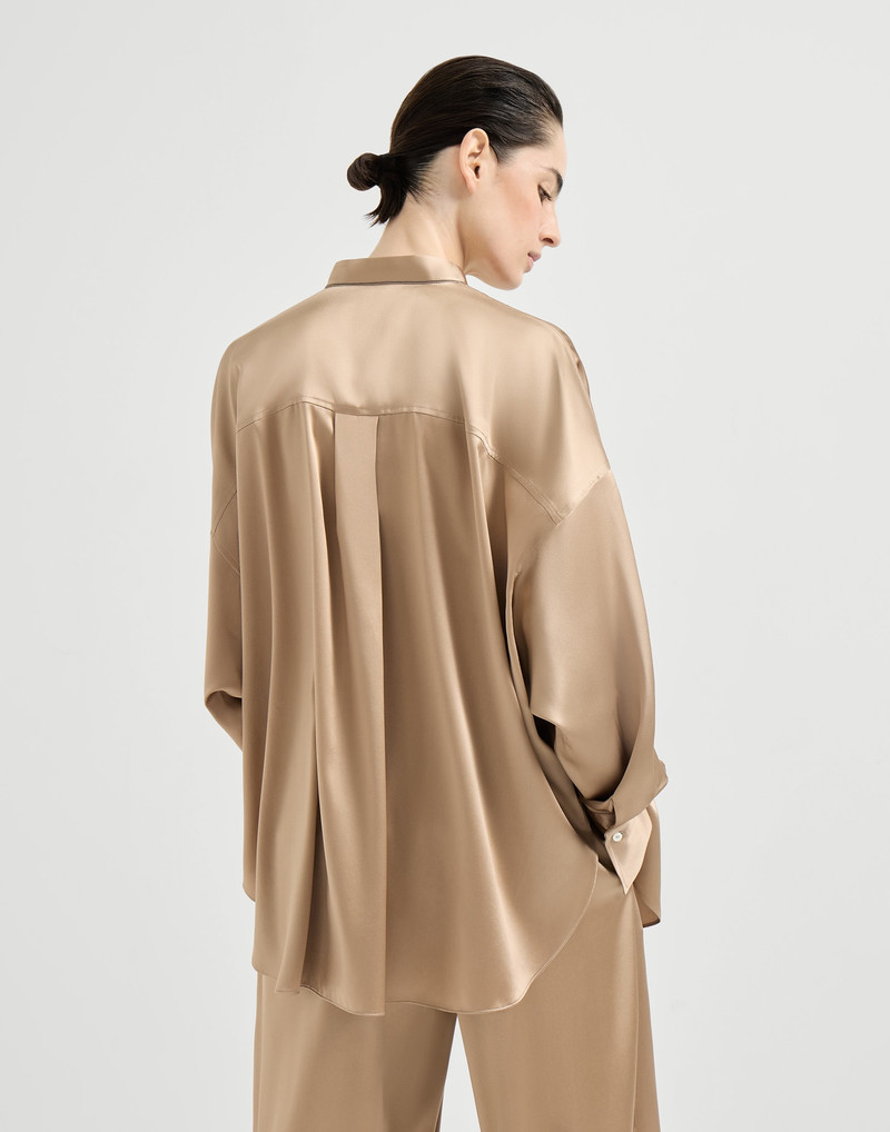 Stretch silk satin shirt with monili 3