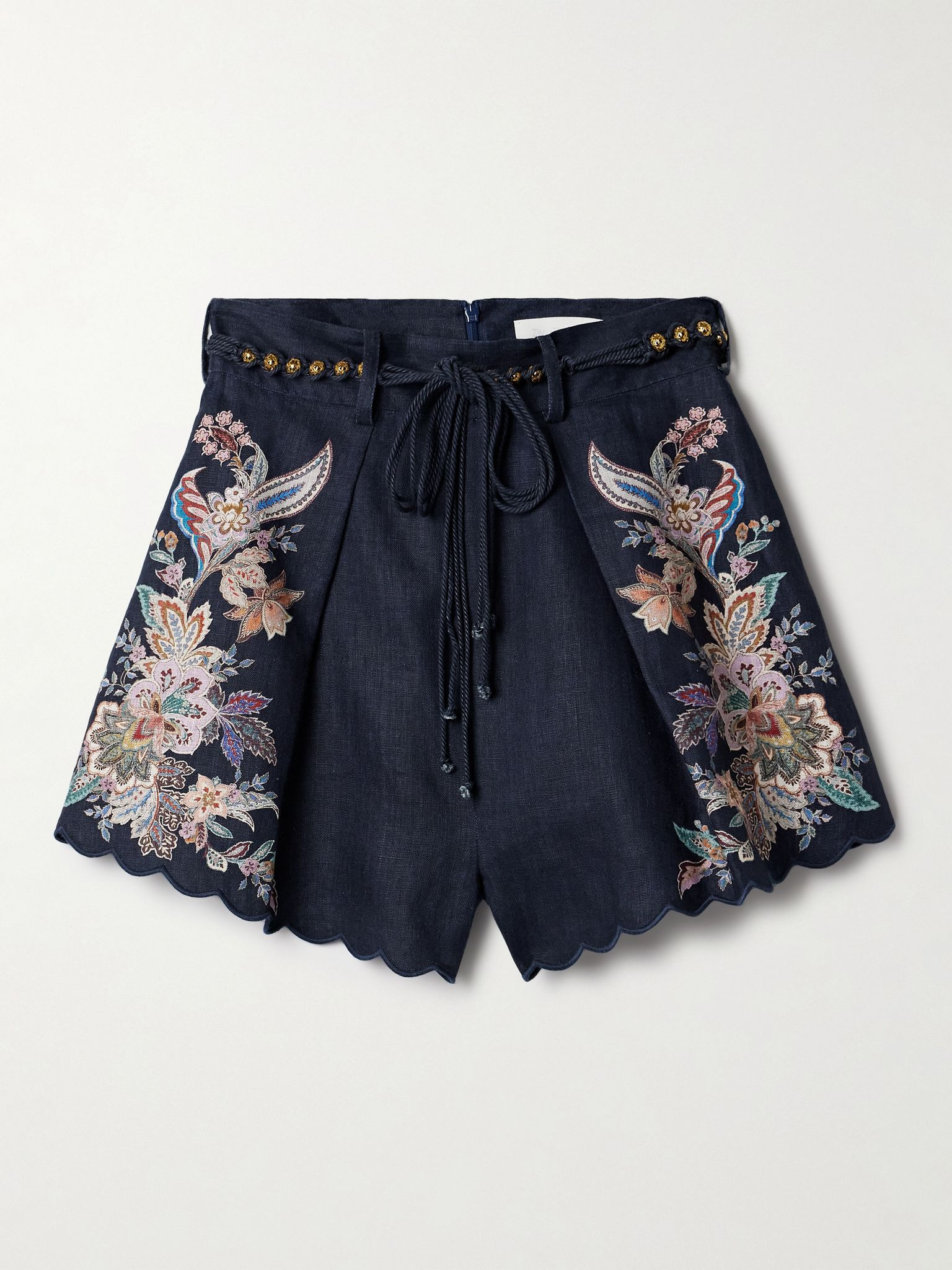 Rhiannon belted floral-print linen shorts Blue - 1