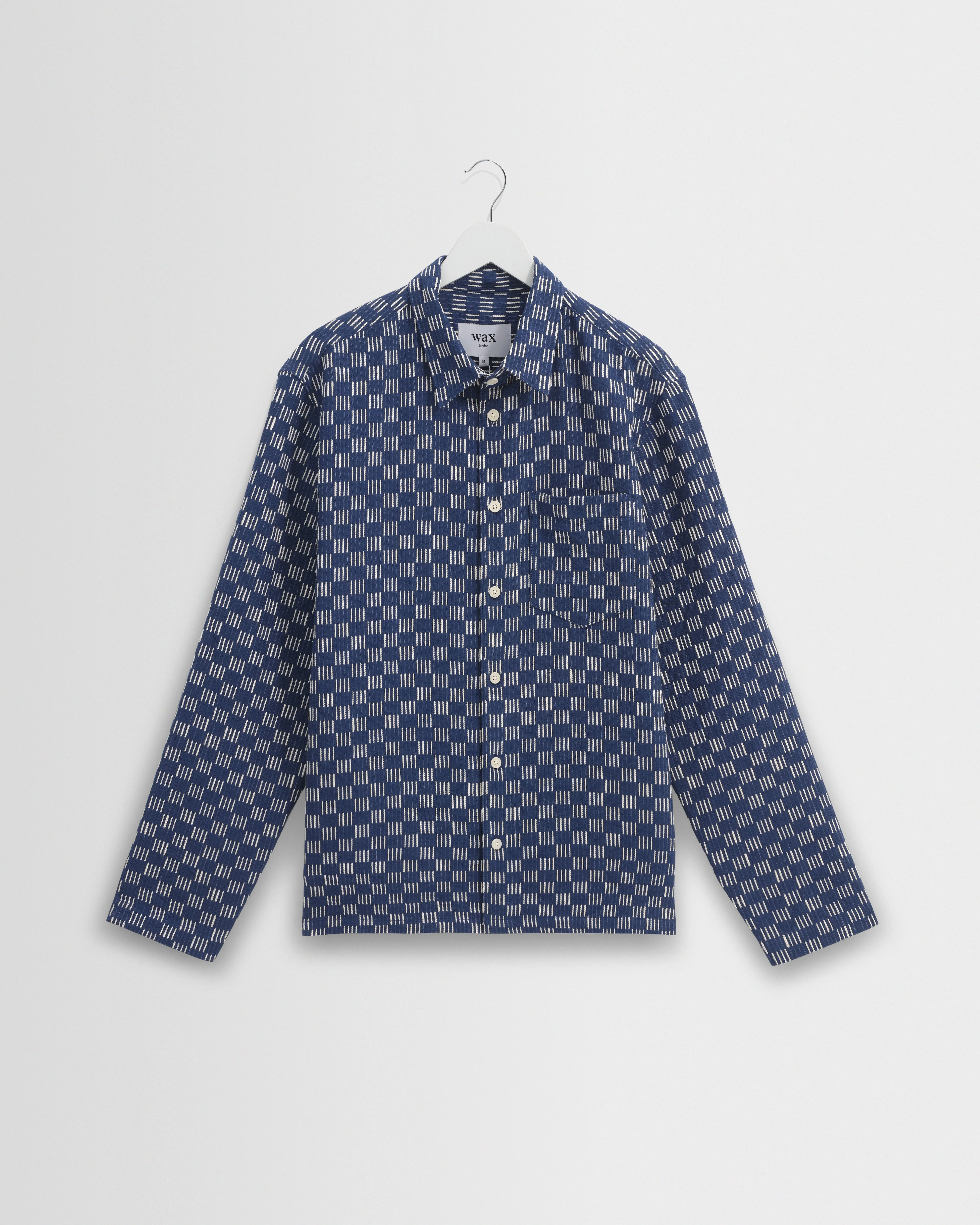 Breton - Indigo And Ecru Geometric Grid Stitch Overshirt - 1