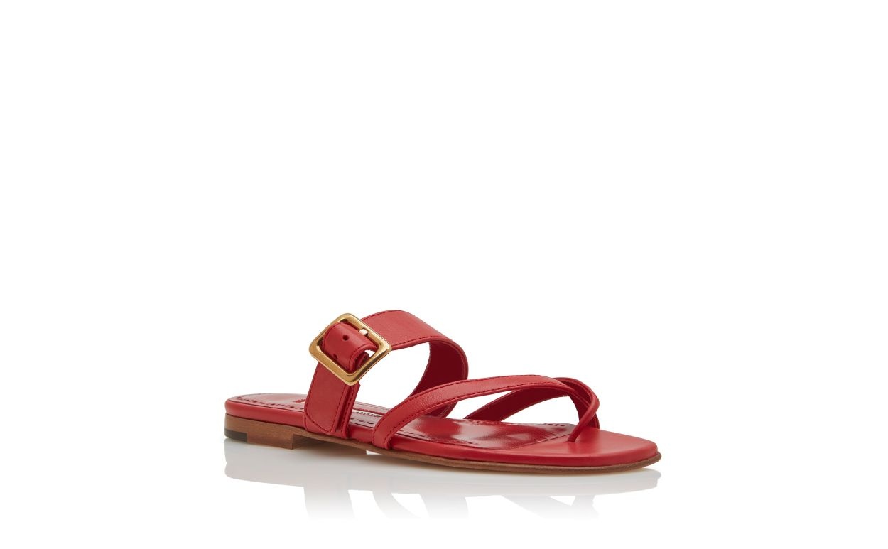Red Nappa Leather Flat Sandals - 3