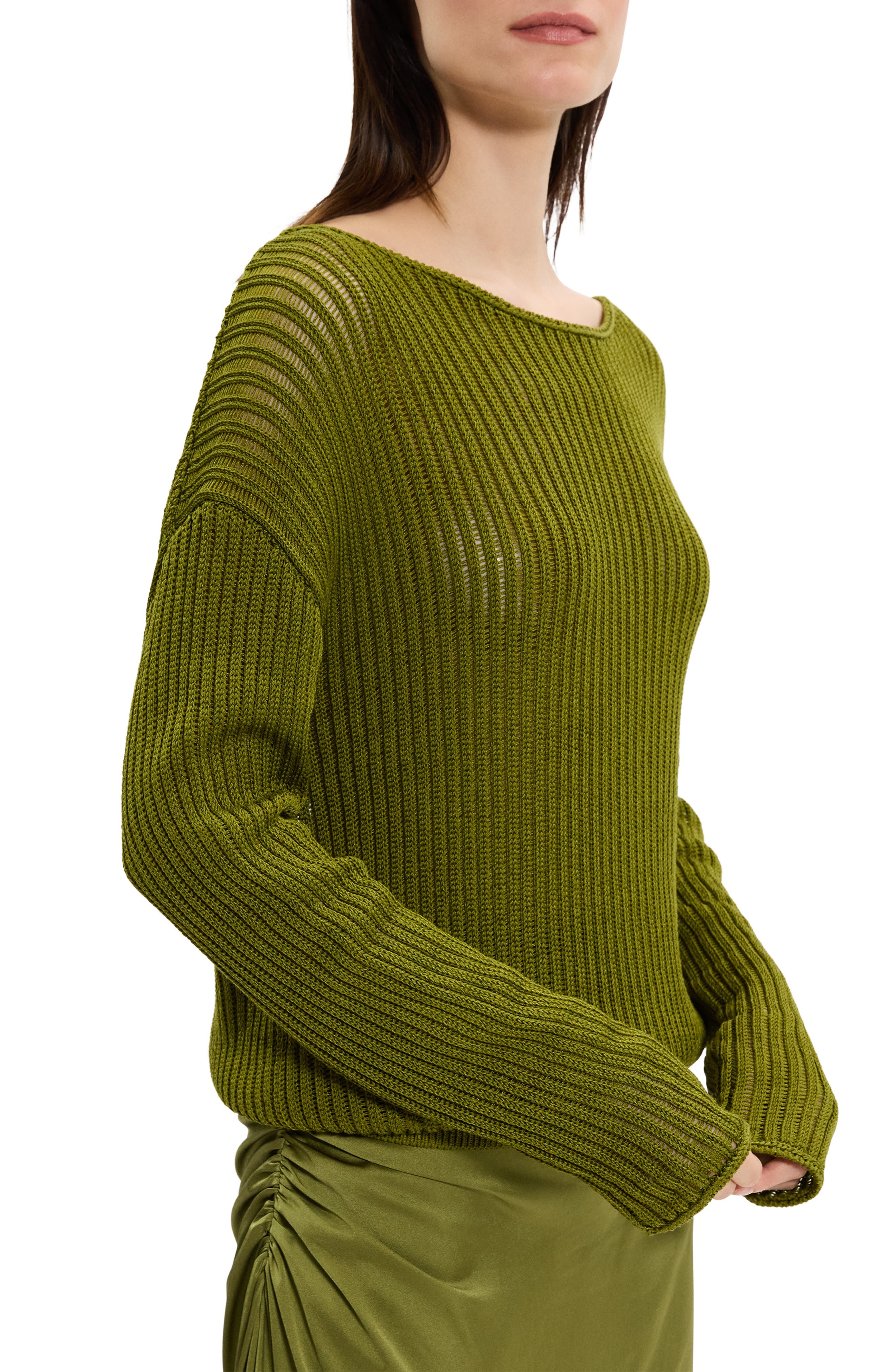 Theory Open Neck Pima Cotton Sweater in Avocado at Nordstrom - 4