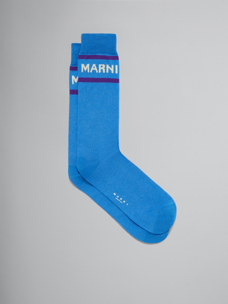BLUE SOCKS WITH LOGO CUFFS 1