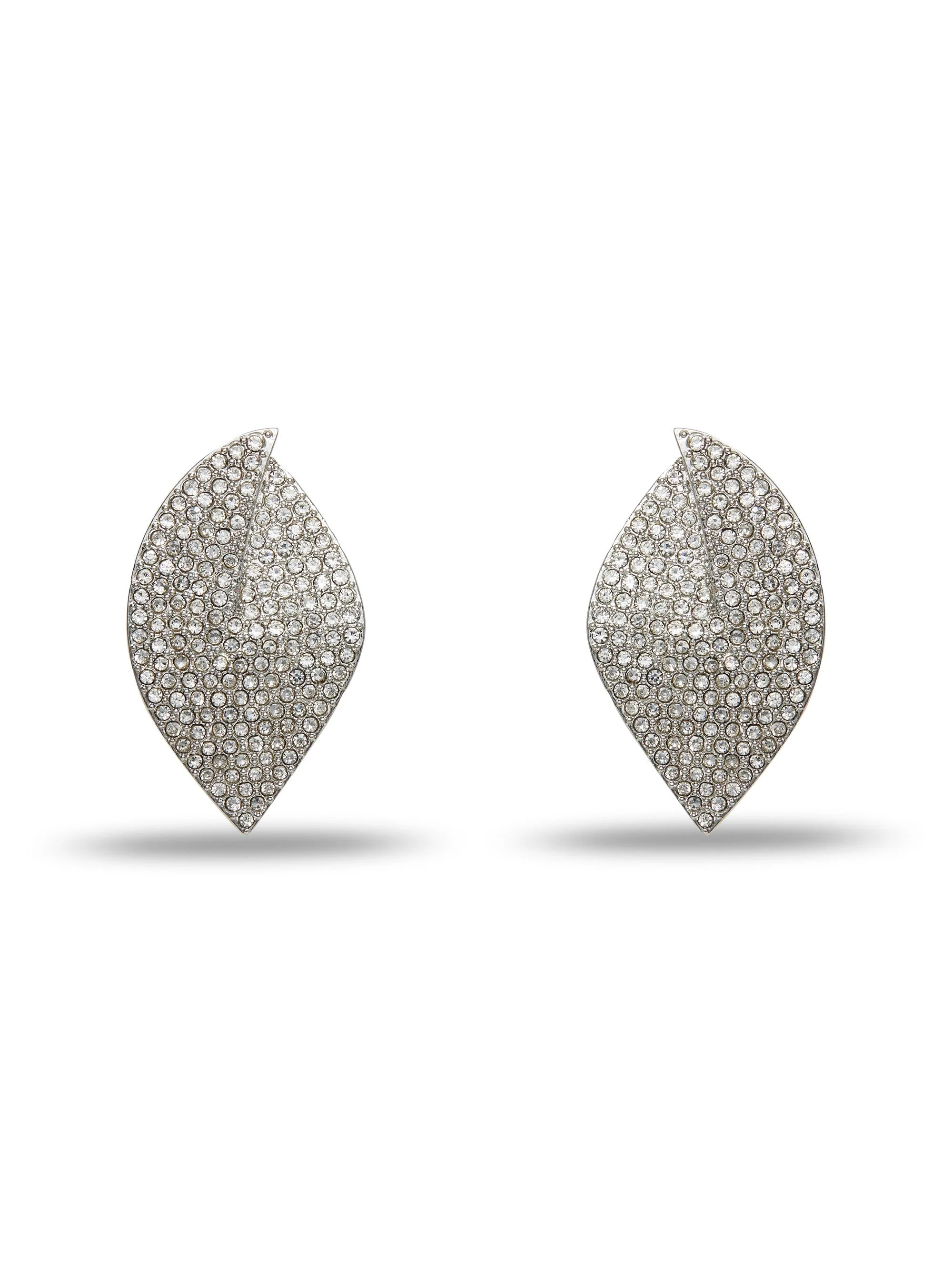 Women's Deco Feather Silvertone & Crystal Earrings - Crystal - 1