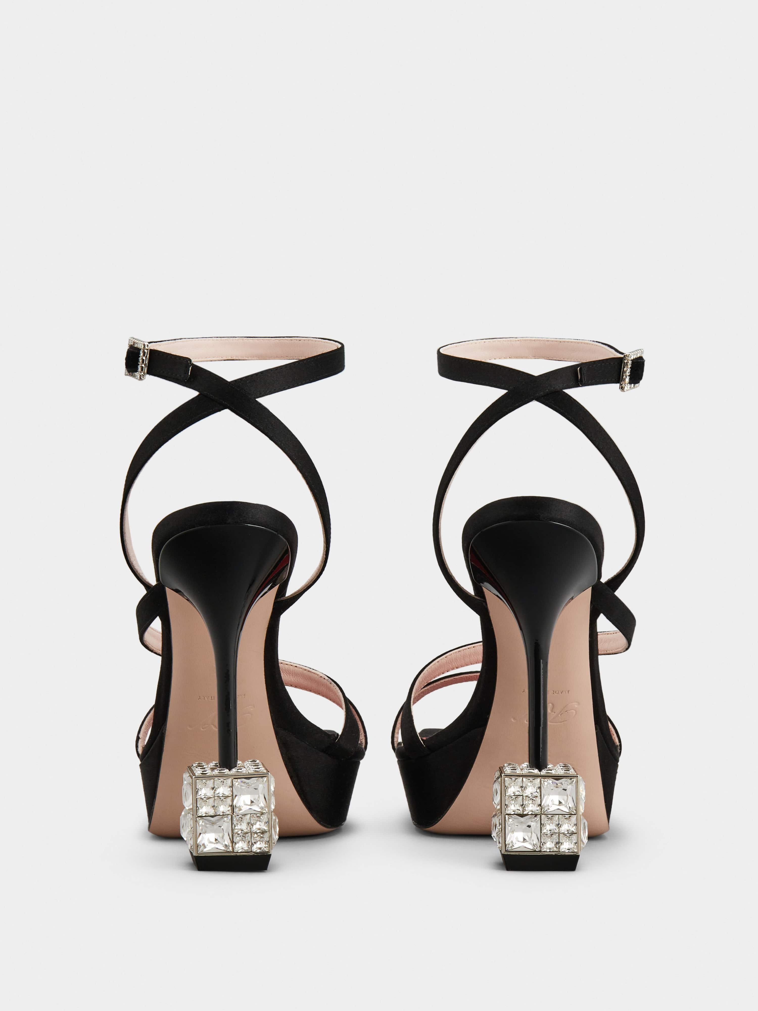 Roger Vivier Cube Strass Heel Sandals in Satin | REVERSIBLE