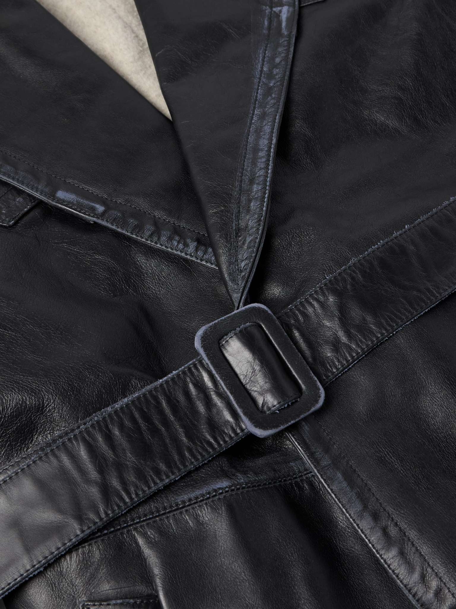 Belted Panelled Leather Trench Coat - 5