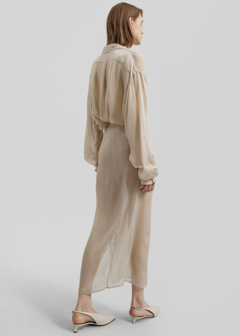 Oria Sheer Silk Chiffon Wrap Skirt - Beige 6