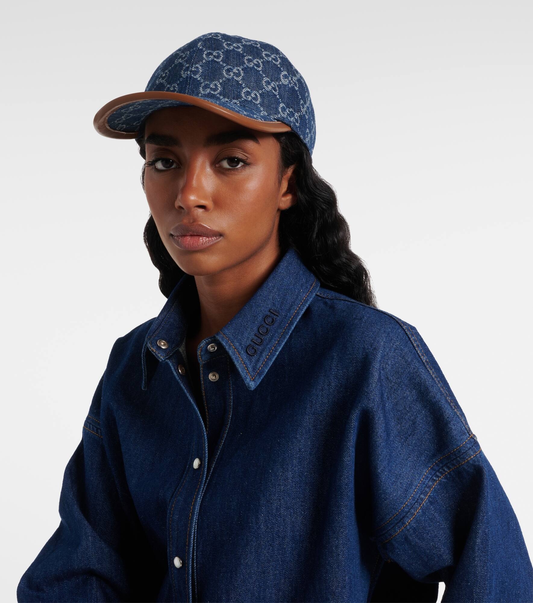 GG Canvas leather-trimmed denim baseball cap - 2