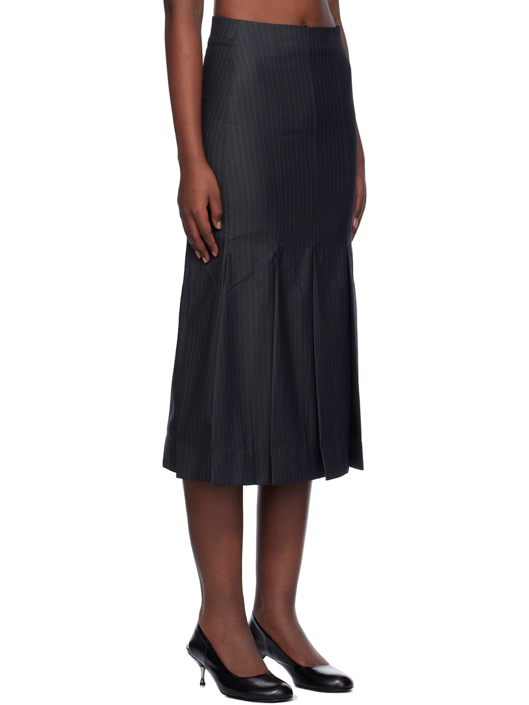 Gray Stripe Suiting Midi Skirt - 2