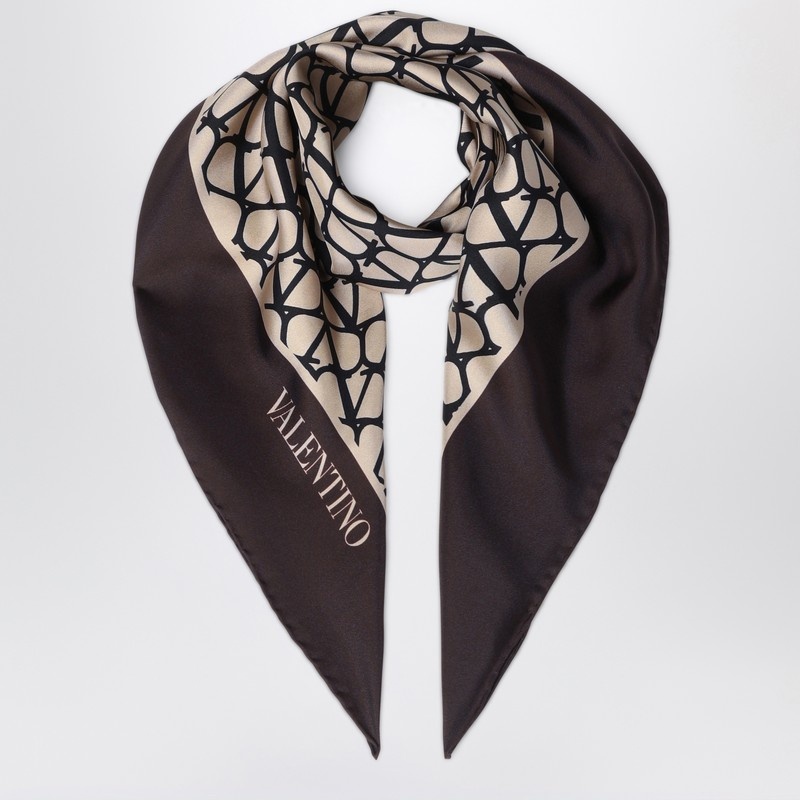 Toile Iconographe beige/black silk scarf - 1