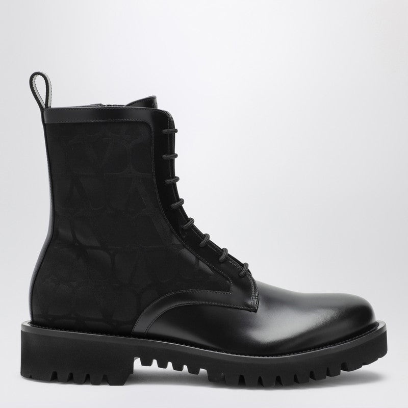 BLACK COMBAT BOOT IN TECHNICAL FABRIC AND TOILE ICONOGRAPHE CALFSKIN - 1