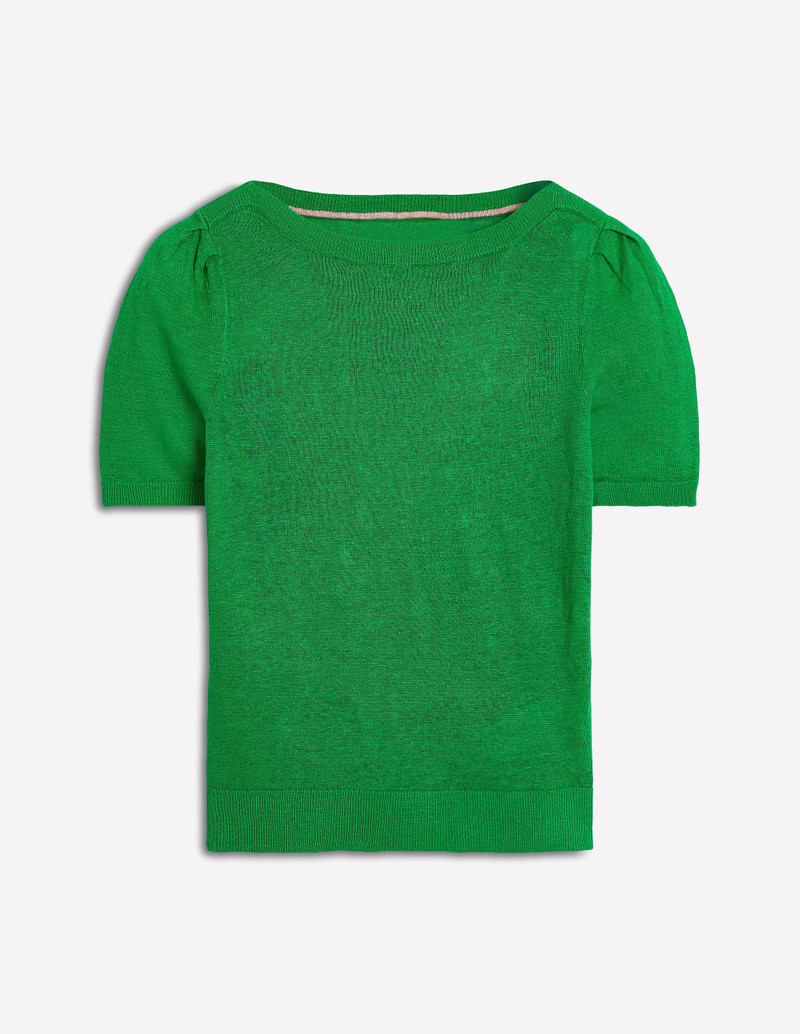 Liv Boat Neck Linen T-Shirt-Sapling Green 6