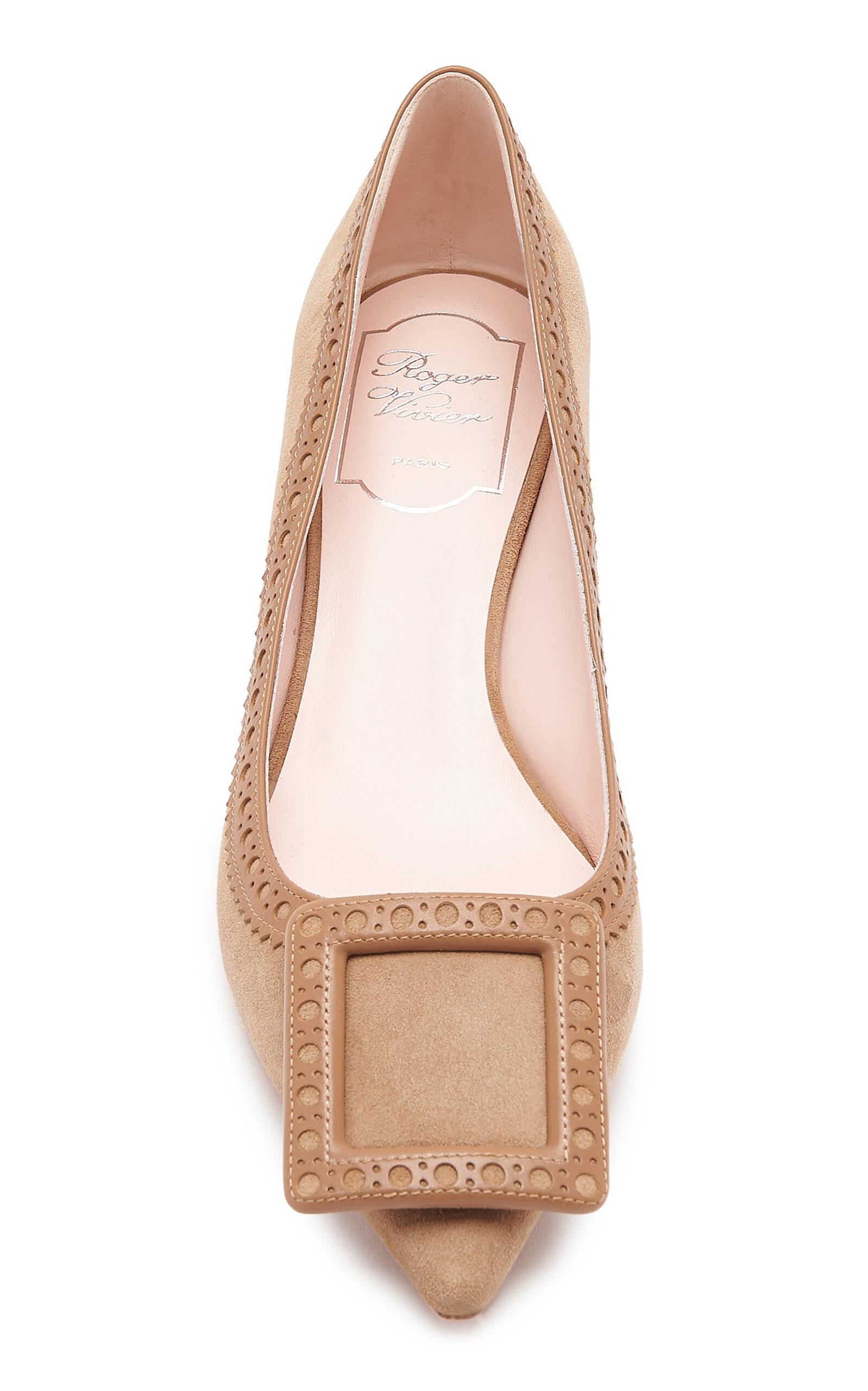Viv In The City Perforated Trim Suede Pumps tan - 3