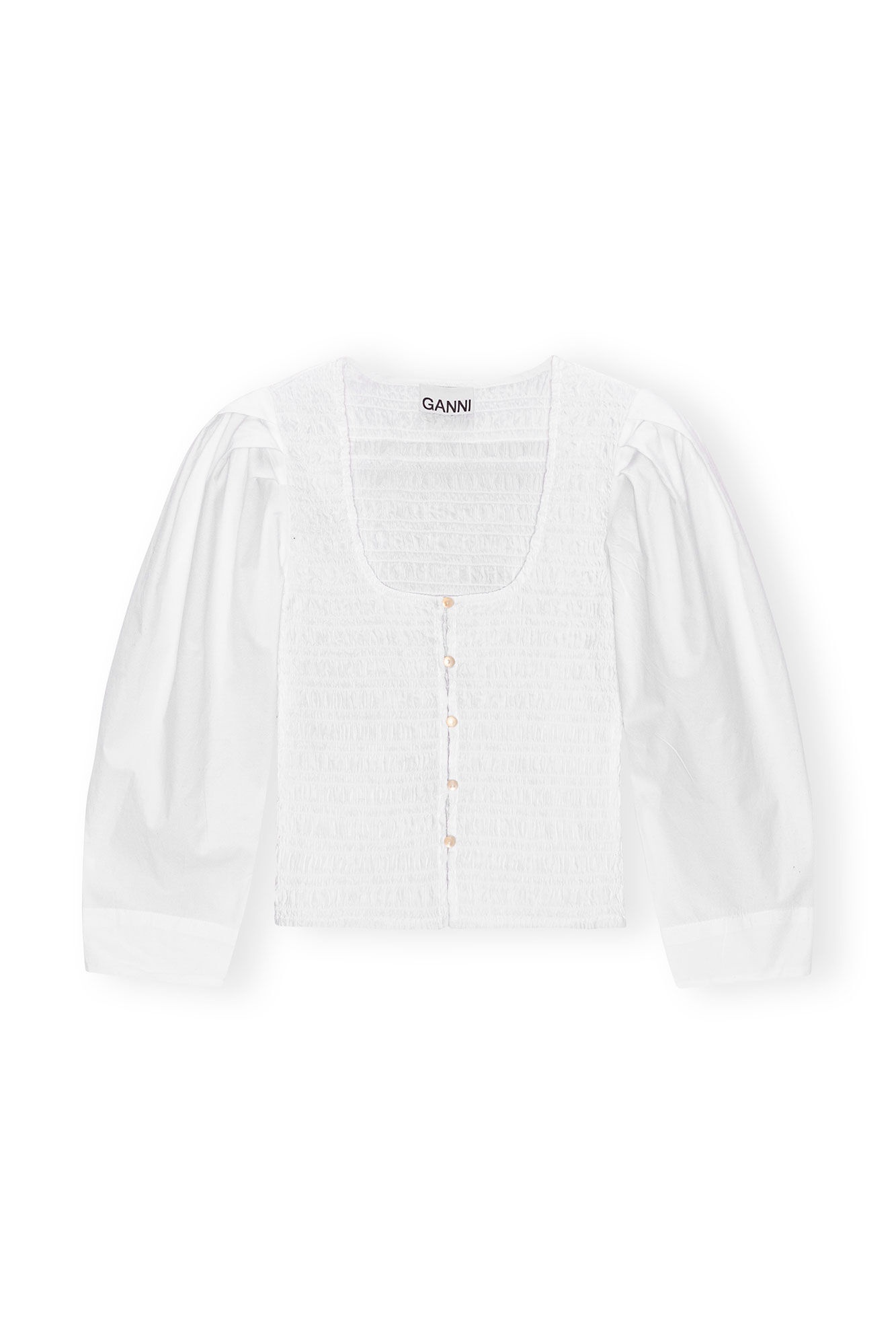 WHITE COTTON POPLIN SMOCK BLOUSE - 10