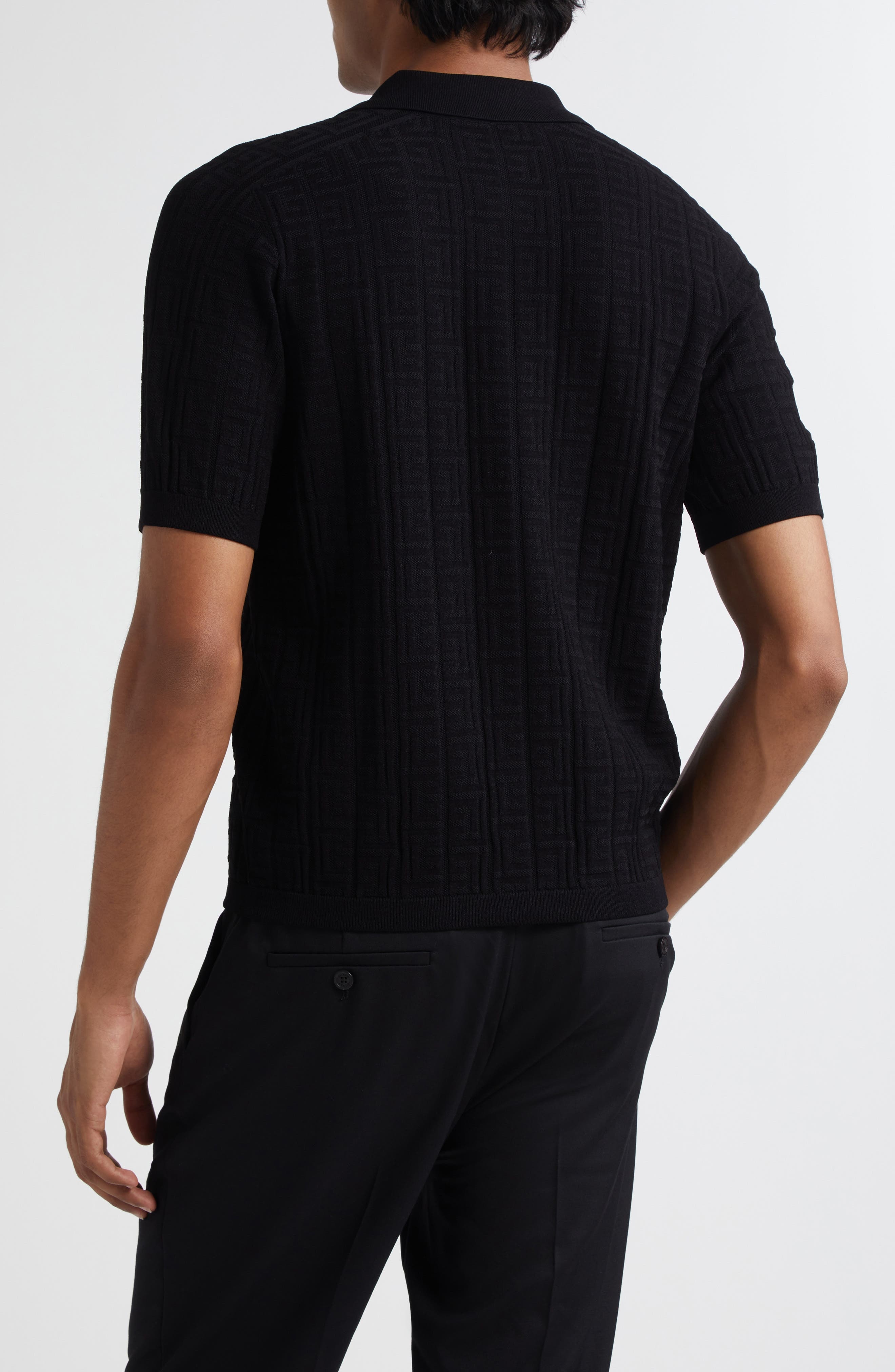Balmain Monogarm Jacqurd Polo Sweater in 0Pa Black at Nordstrom - 2