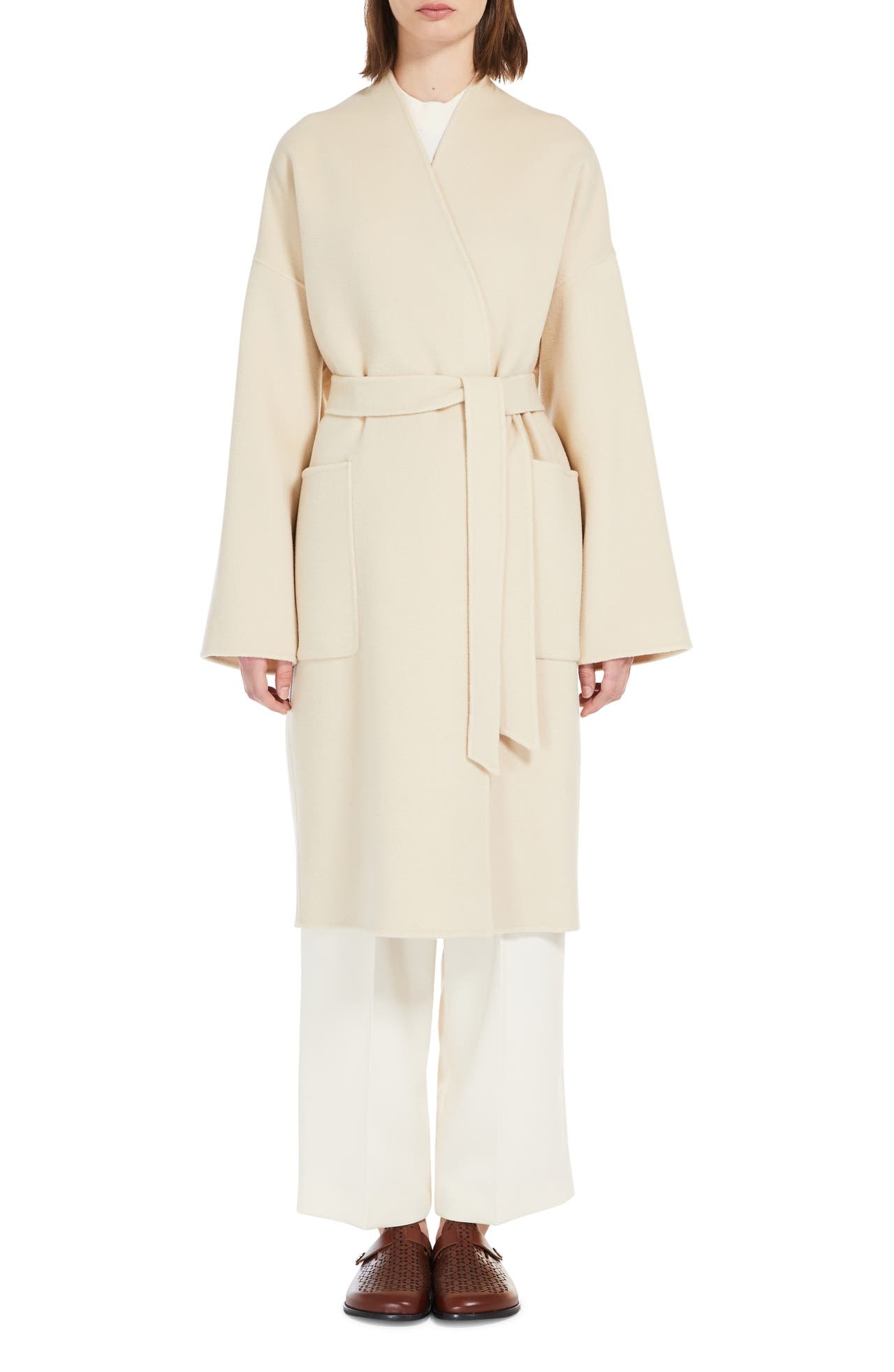 Max Mara Eris Virgin Wool Wrap Coat in Sand at Nordstrom - 1