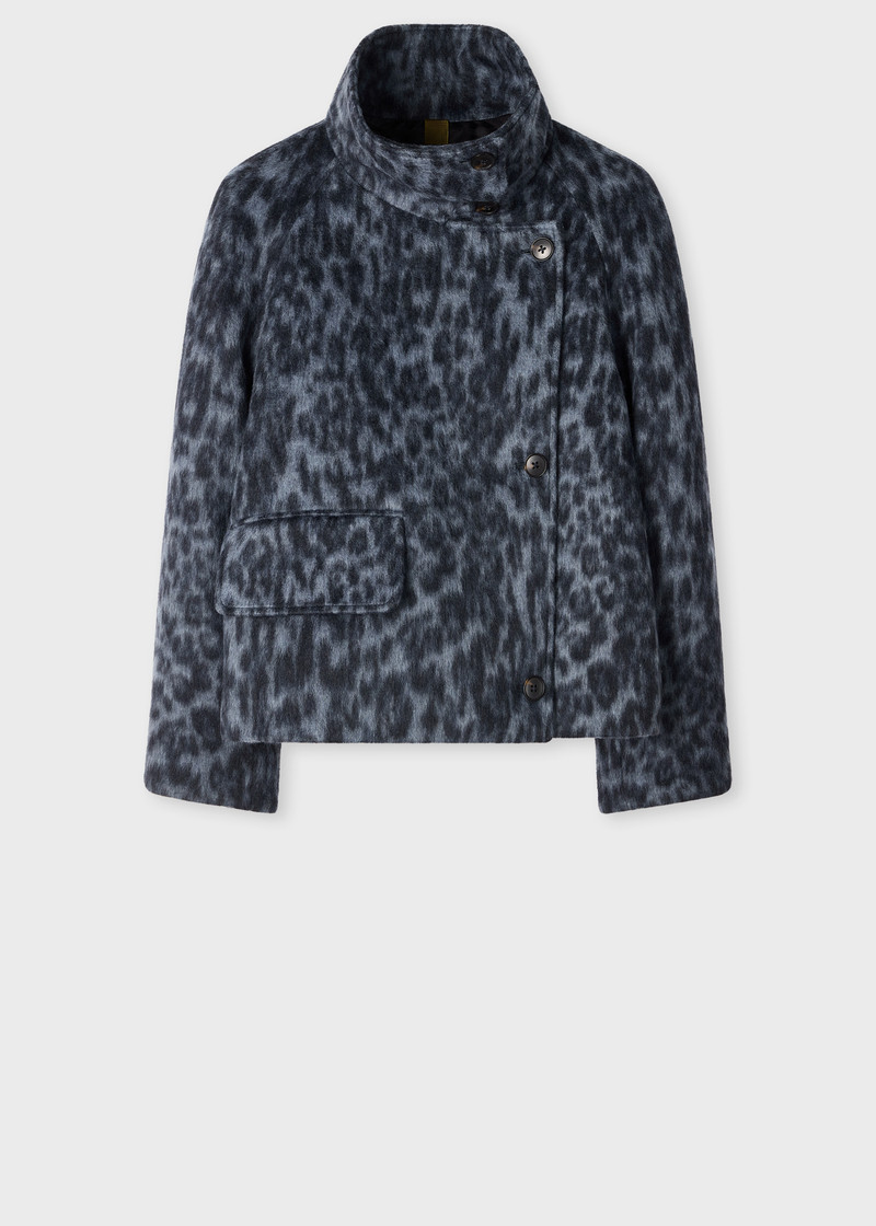 Women's Blue Animal Print Wool-Blend Short Jacket 1