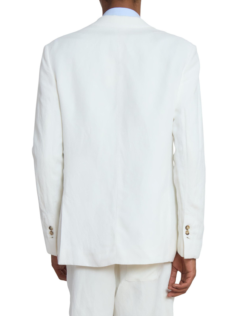 Men's Notch Lapel Linen-Blend Single-Breasted Blazer - Blanc Creme 5