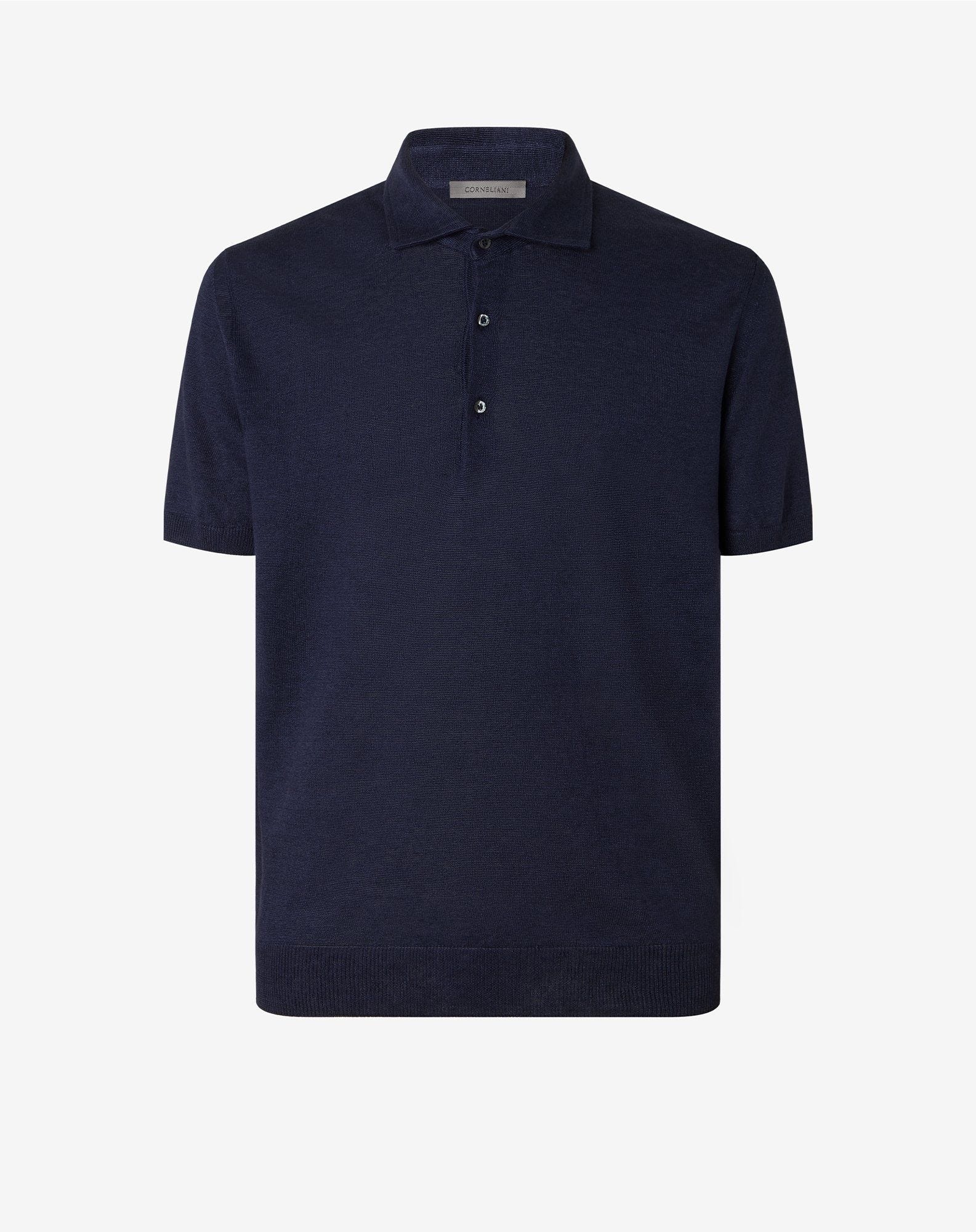 Royal blue button-up linen polo shirt - 1