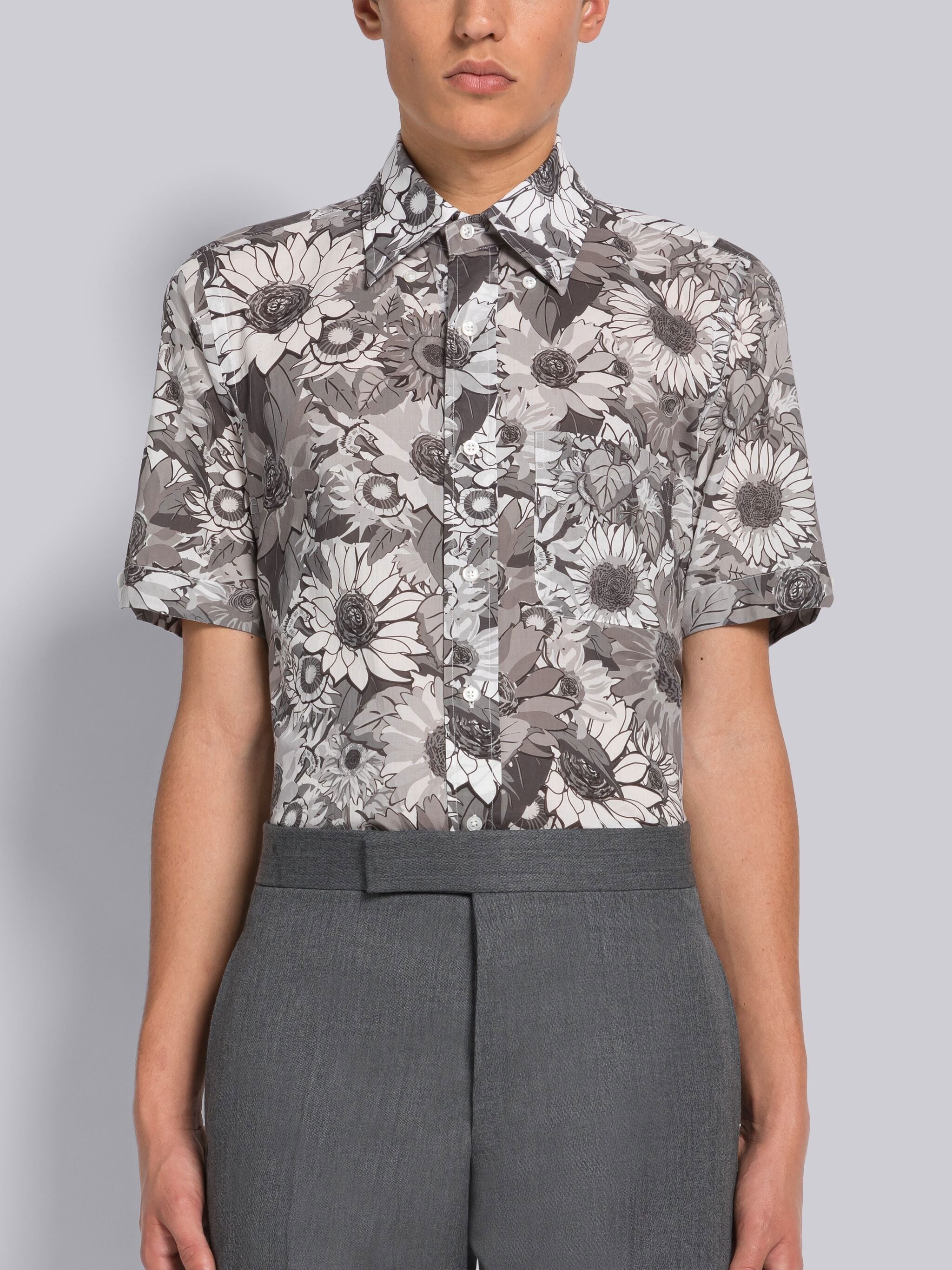 FLORAL COTTON VOILE STRAIGHT FIT BUTTON DOWN SHORT SLEEVE SHIRT - 1
