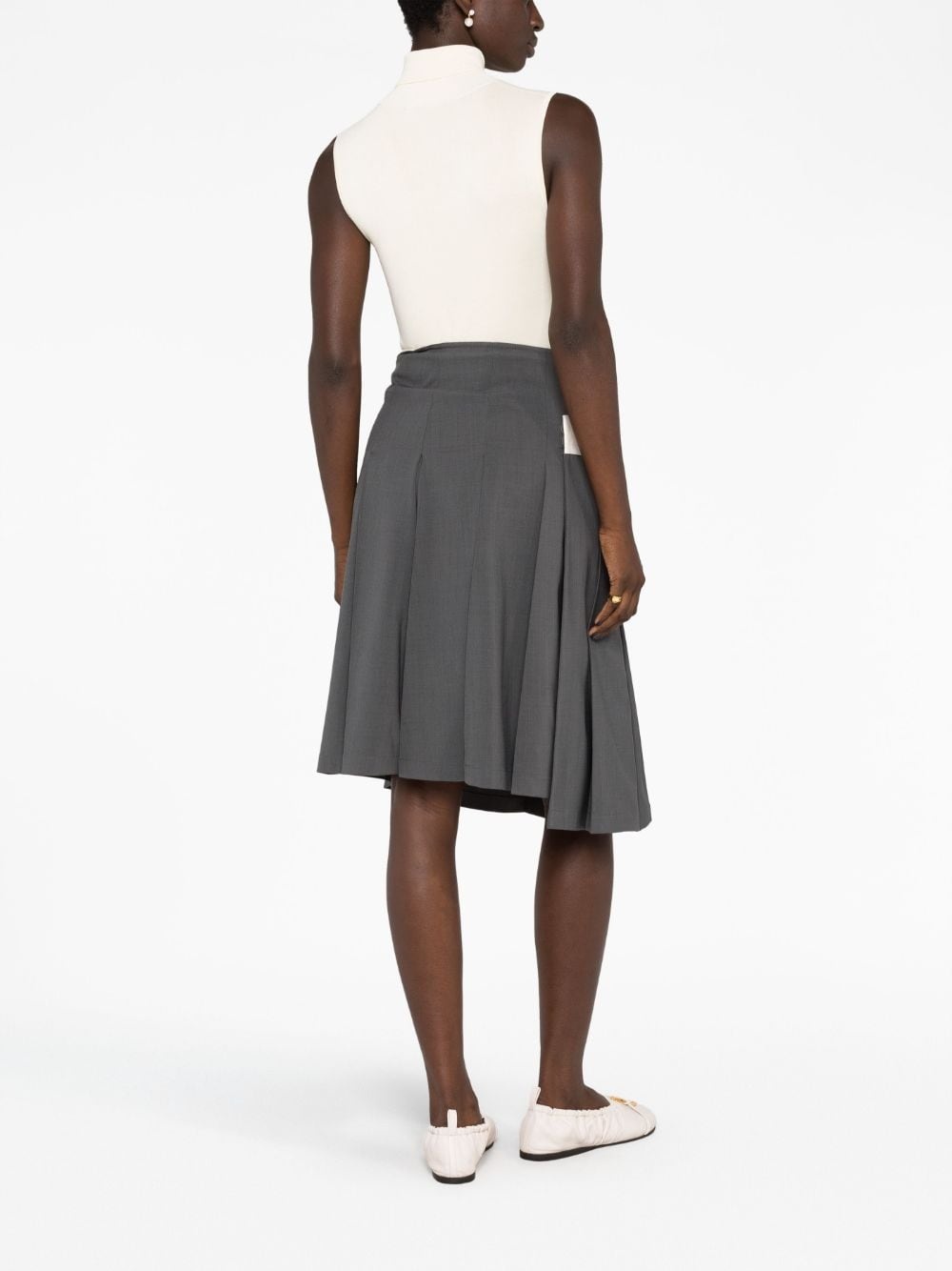 contrast-trim pleated midi skirt - 4