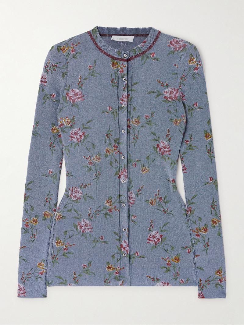 Metallic Floral-print Knitted Cardigan 1