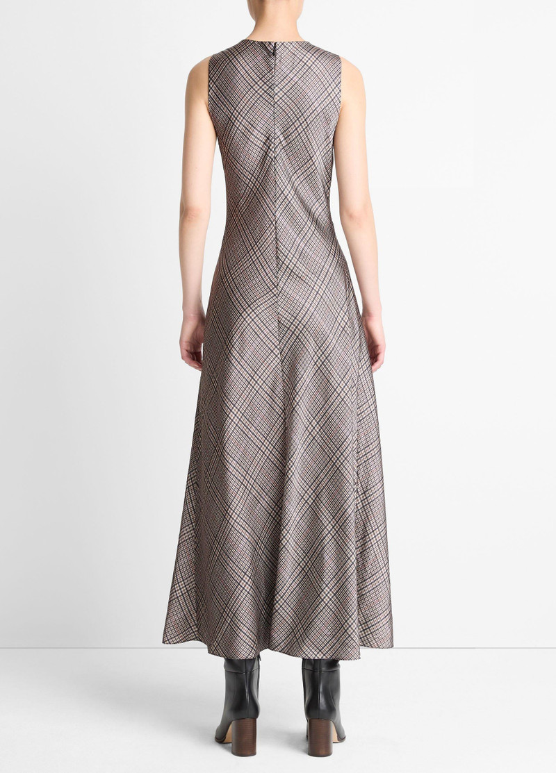 Vince Pressed Plaid Satin Cowl-Neck Dress outlook