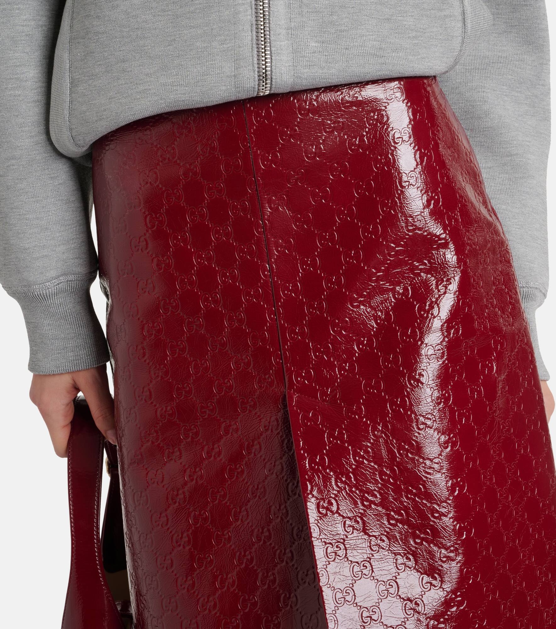 GG embossed leather midi skirt - 4