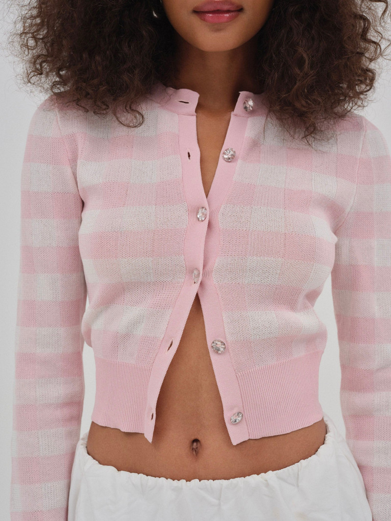 For Love & Lemons Brushed Gingham Knit Cardigan outlook