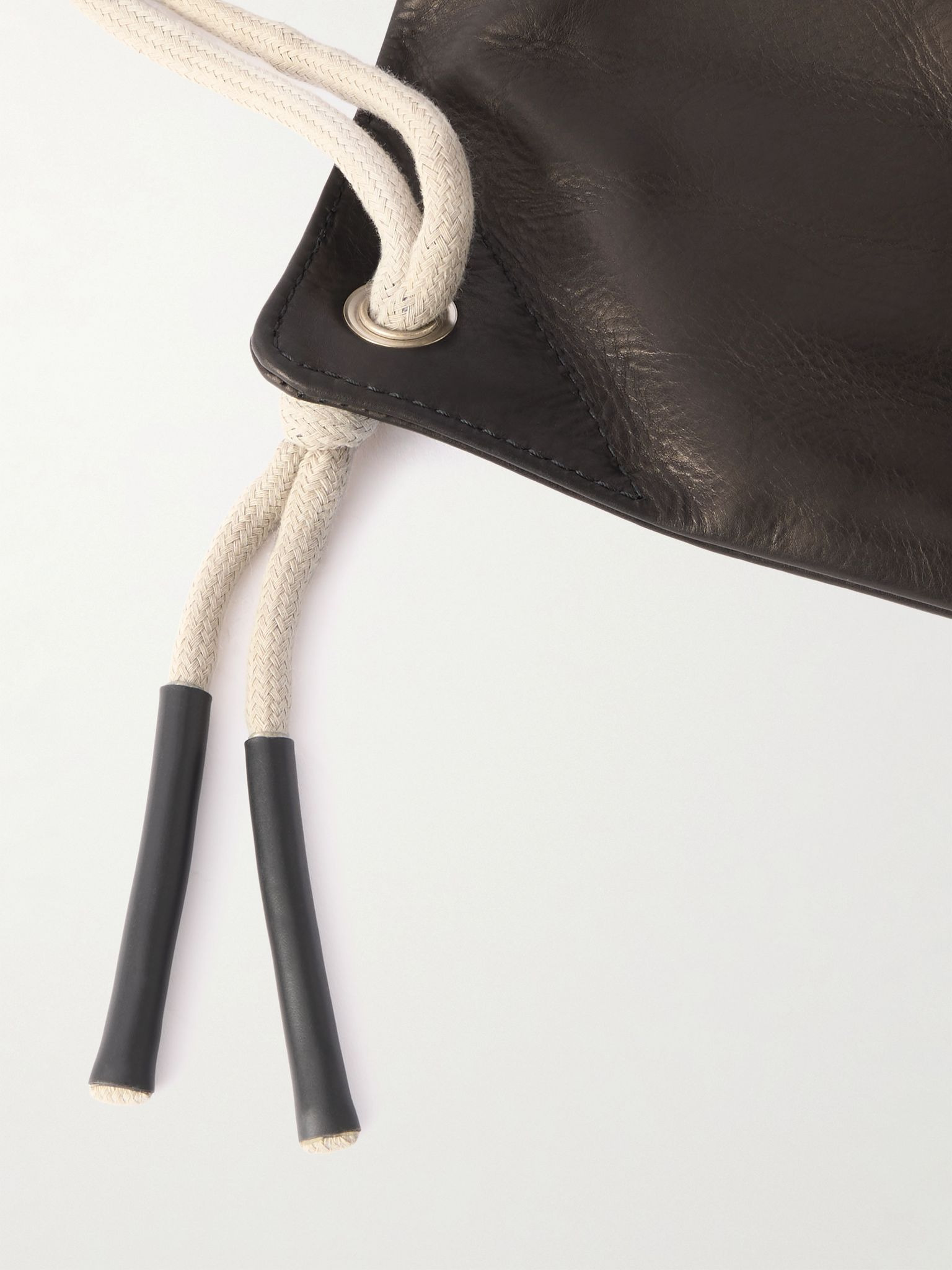 Embellished Leather Drawstring Backpack Brown - 4