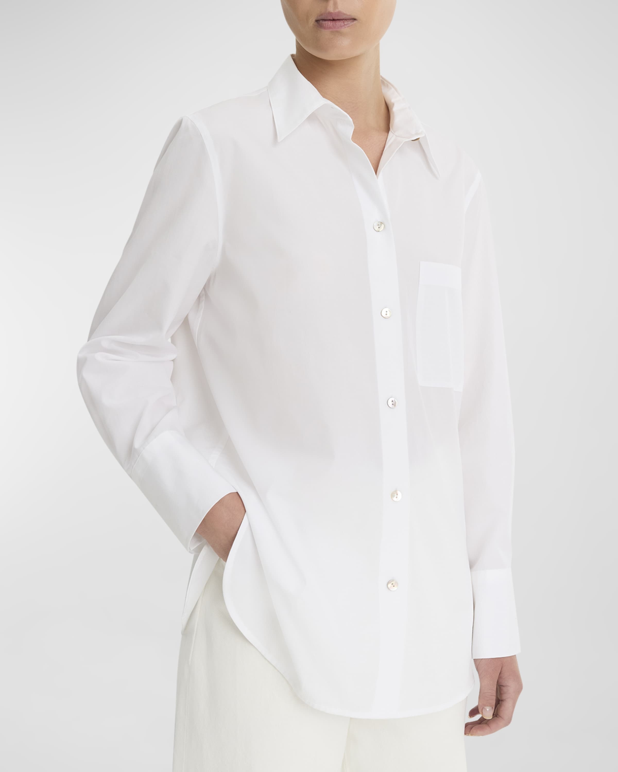 Relaxed Straight Cotton Button-Front Shirt - 1