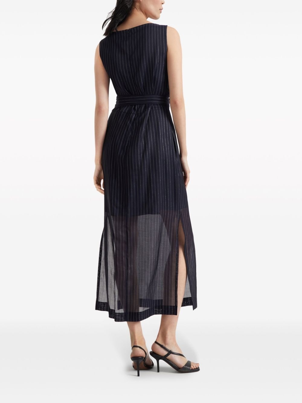Brunello Cucinelli Cotton Pinstriped Dress With Shiny Details - 5