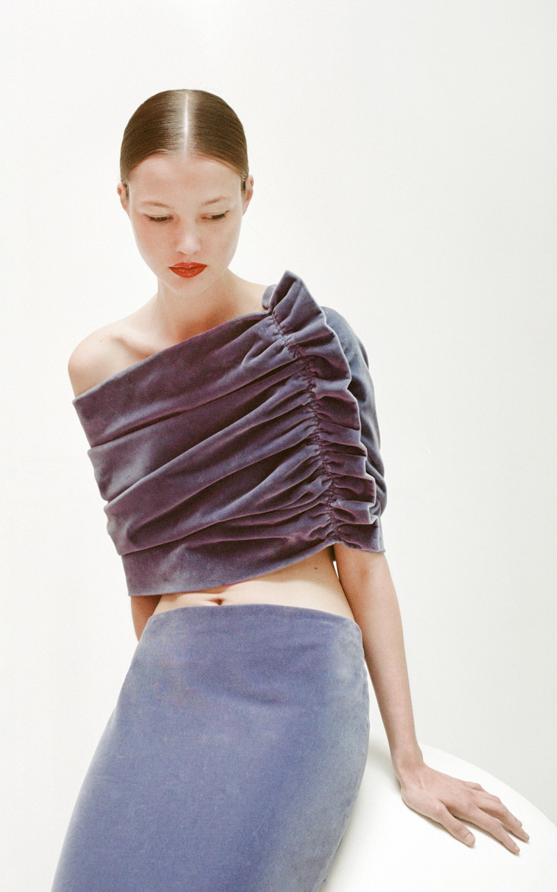 COLLEEN ALLEN Exclusive Cotton Velvet Shawl purple outlook