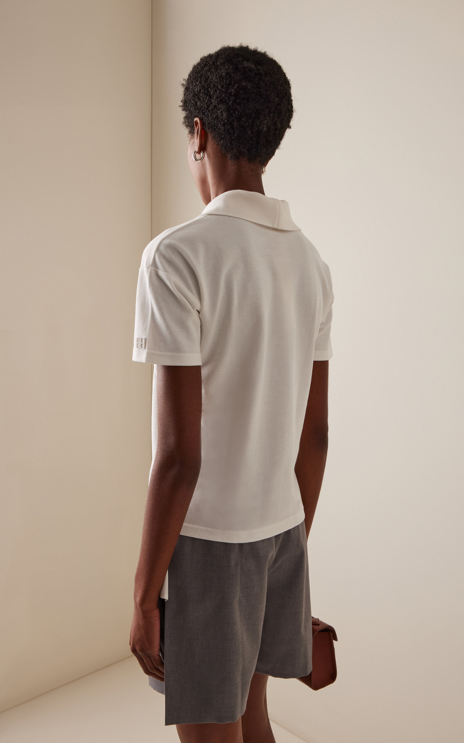 Square-Neck Cotton Polo Shirt white - 4