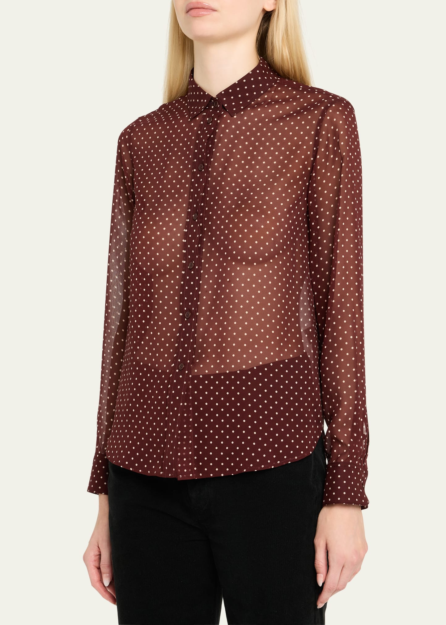 Gaia Polka-Dot Silk Slim Button-Down Shirt - 4