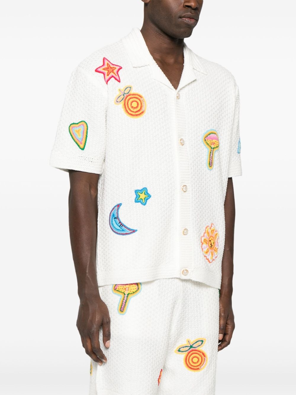 patch-detailing crochet shirt - 3